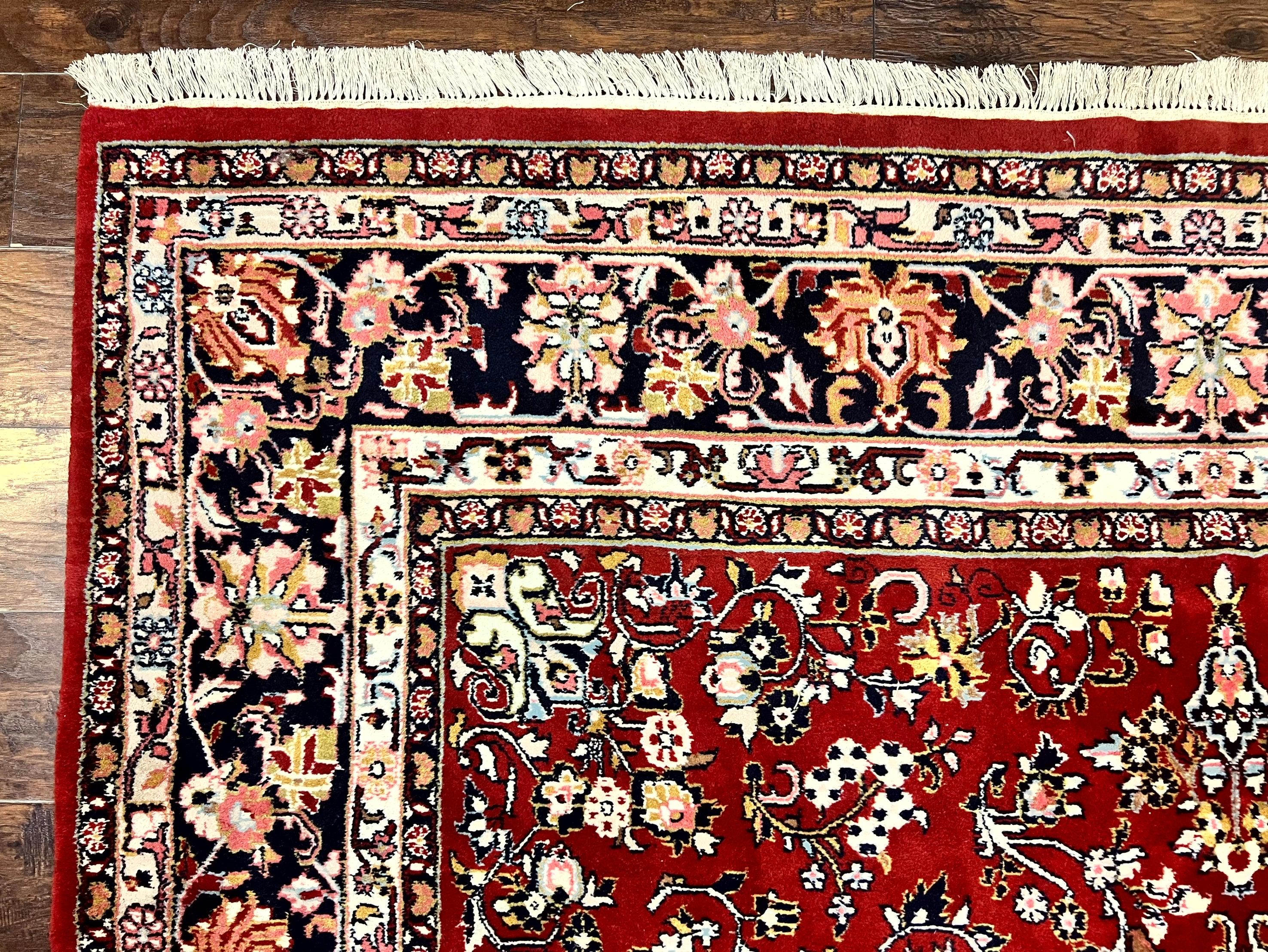 Indo Persian Sarouk Rug 8x10, Red, Floral Allover, Handmade Vintage Wool Carpet, Traditional Rug - Jewel Rugs