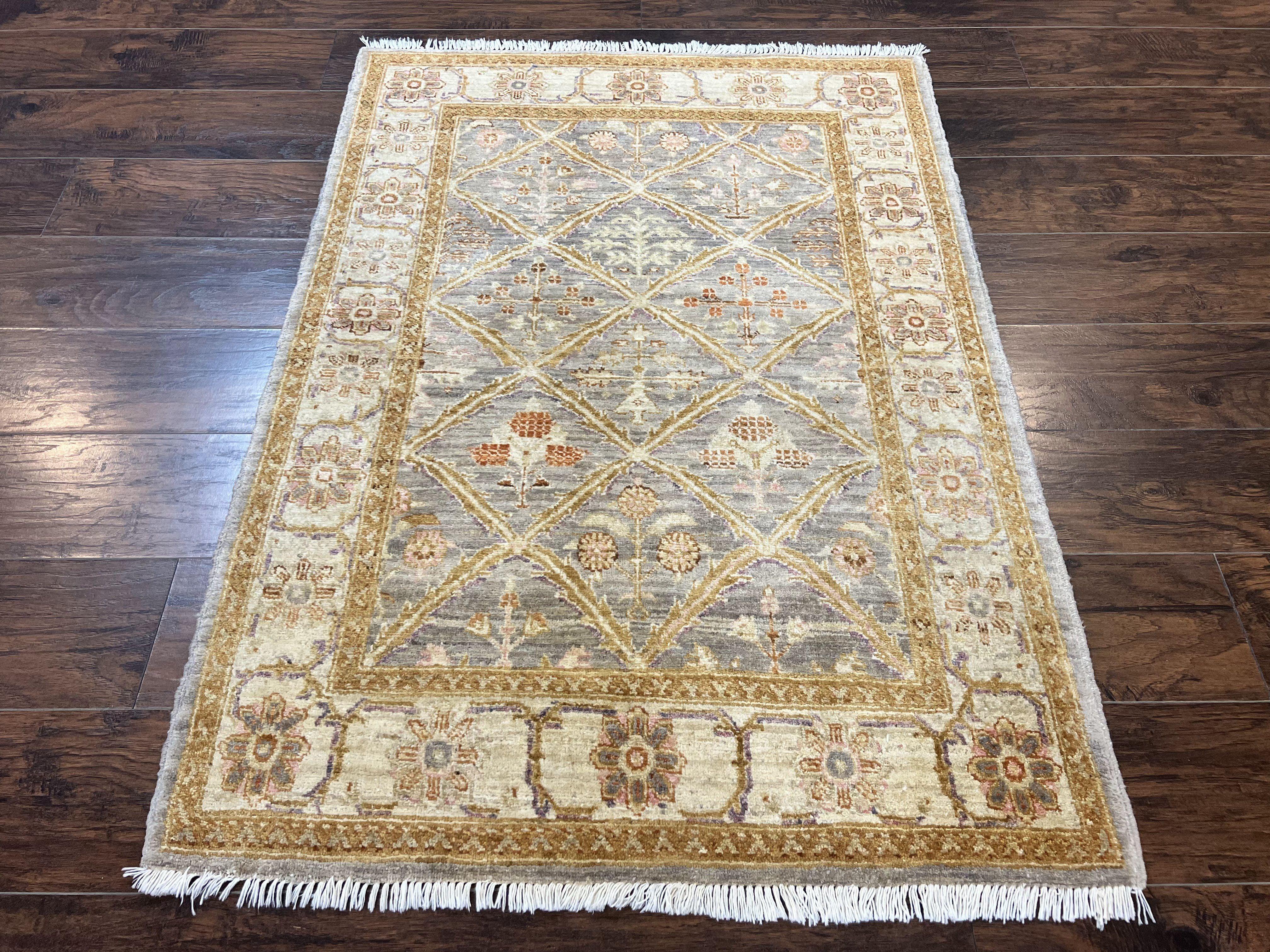Pakistani Peshawar Rug 3.6 x 5, Safavieh Wool Handmade Hand Knotted Vintage Rug, Panel Design Oriental Carpet, Pair C - Jewel Rugs