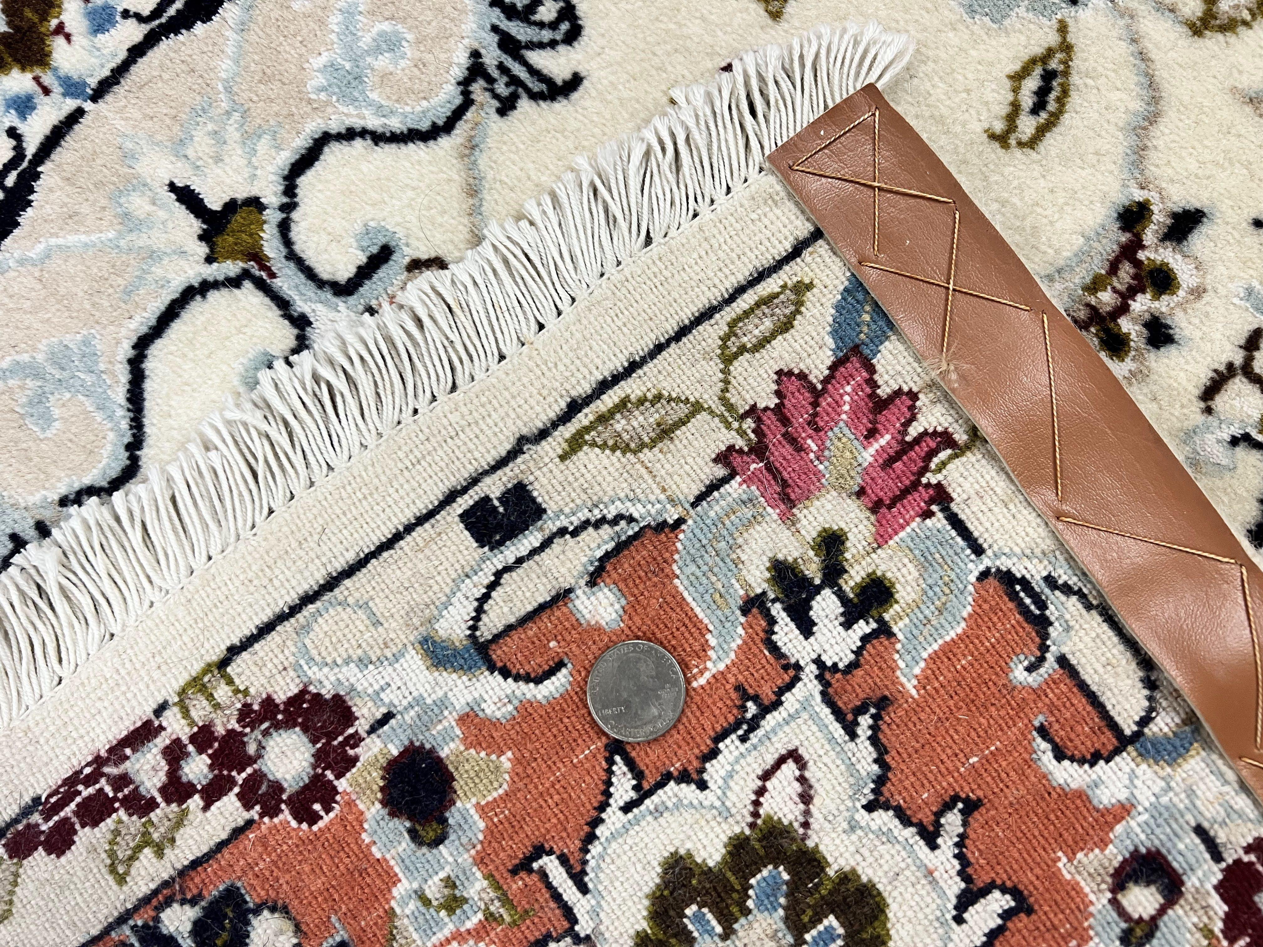 Persian Tabriz Rug 4.5 x 6.8, Finely Hand Knotted Wool with Silk Highlights Vintage Oriental Carpet, Cream and Salmon, High KPSI, Floral Medallion - Jewel Rugs