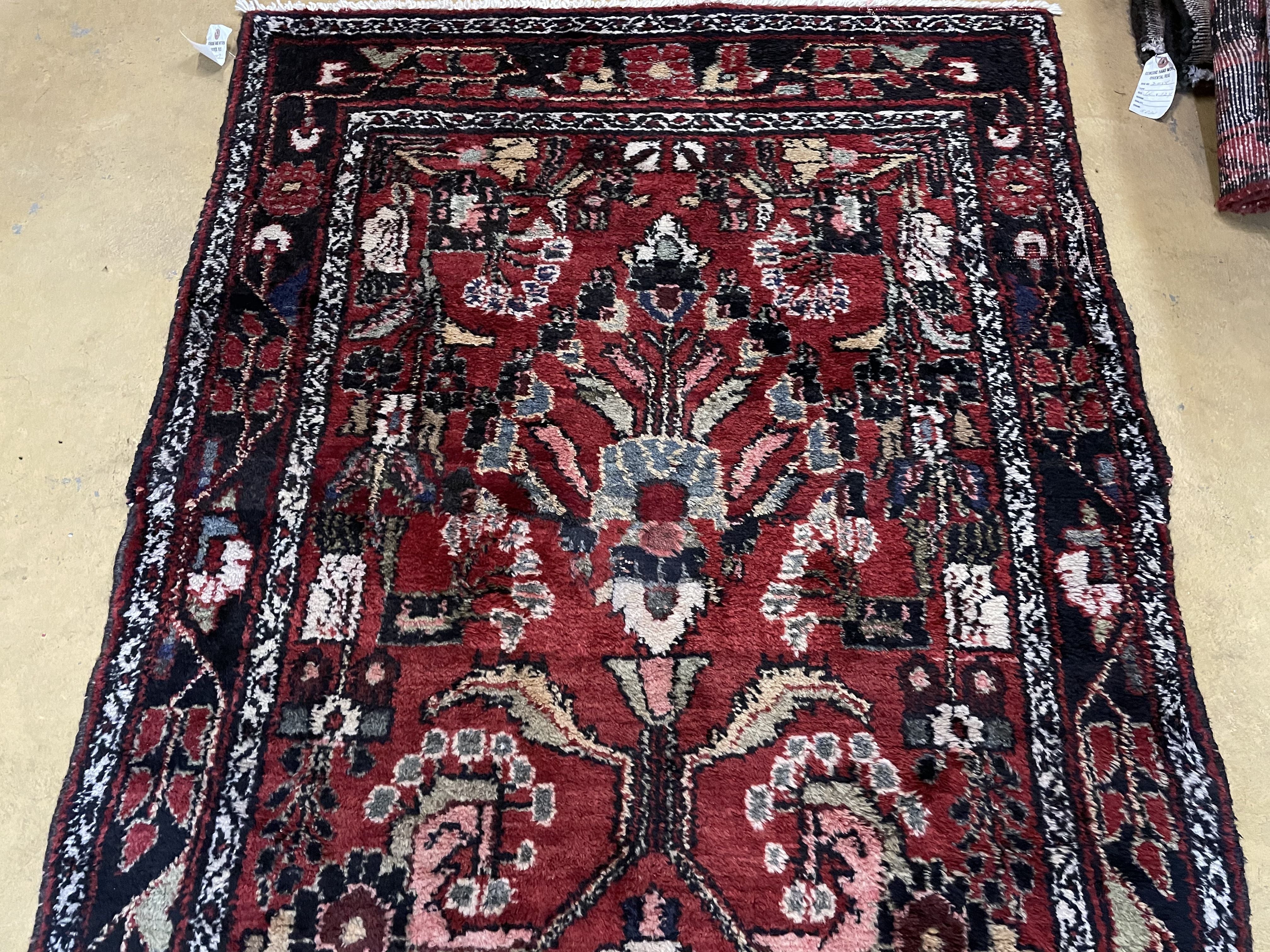 3' 4" X 9' Antique Handmade Wool Rug Runner Floral Organic Dyes Red Nice - Jewel Rugs