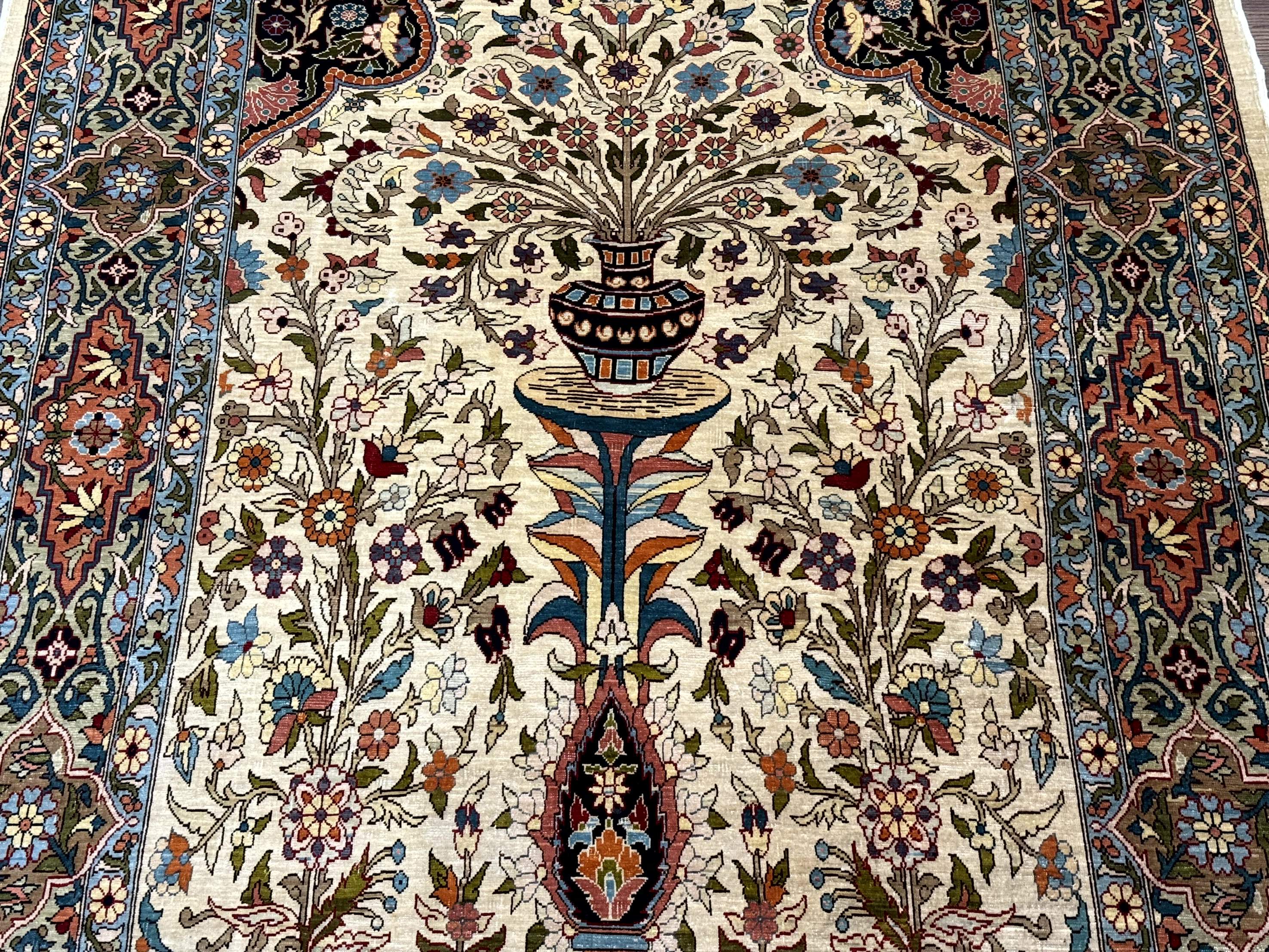 Rare Turkish Hereke Silk Rug 3x5, Tree of Life Persian Vase Design, Very Fine 440 KPSI, Signed - Jewel Rugs