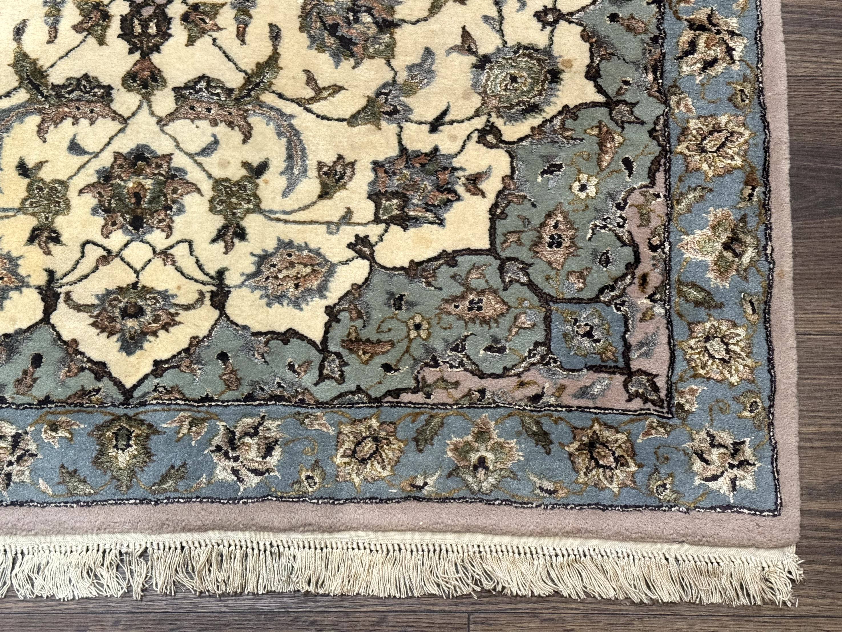 Persian Isfahan Rug 3x5, Fine 310 KPSI, Kork Wool Silk Foundation, Cream & Light Green - Jewel Rugs