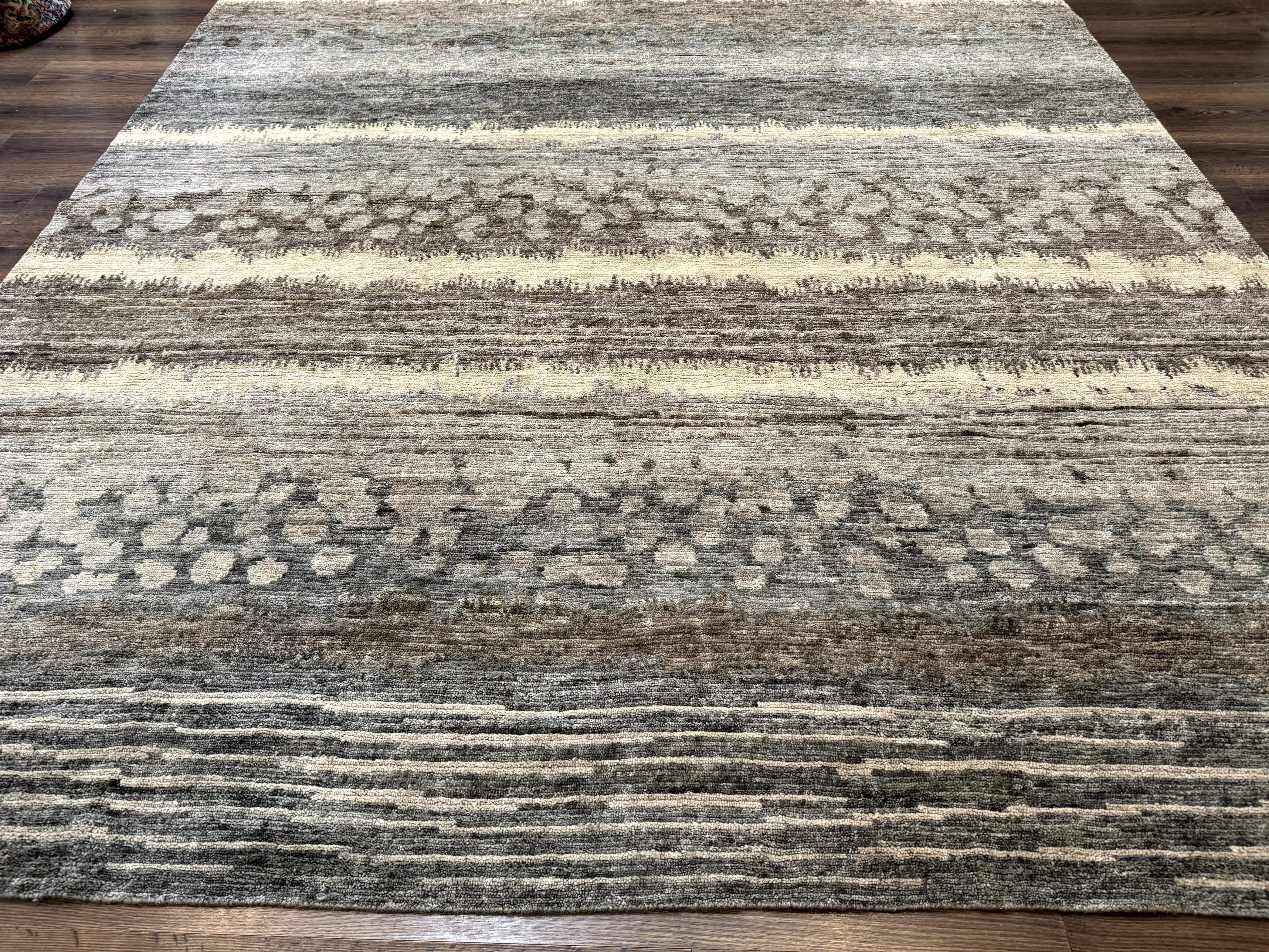 Modern Tibetan Wool Rug 8x10, Abstract, Contemporary, Handmade, Gray, Stripes - Jewel Rugs