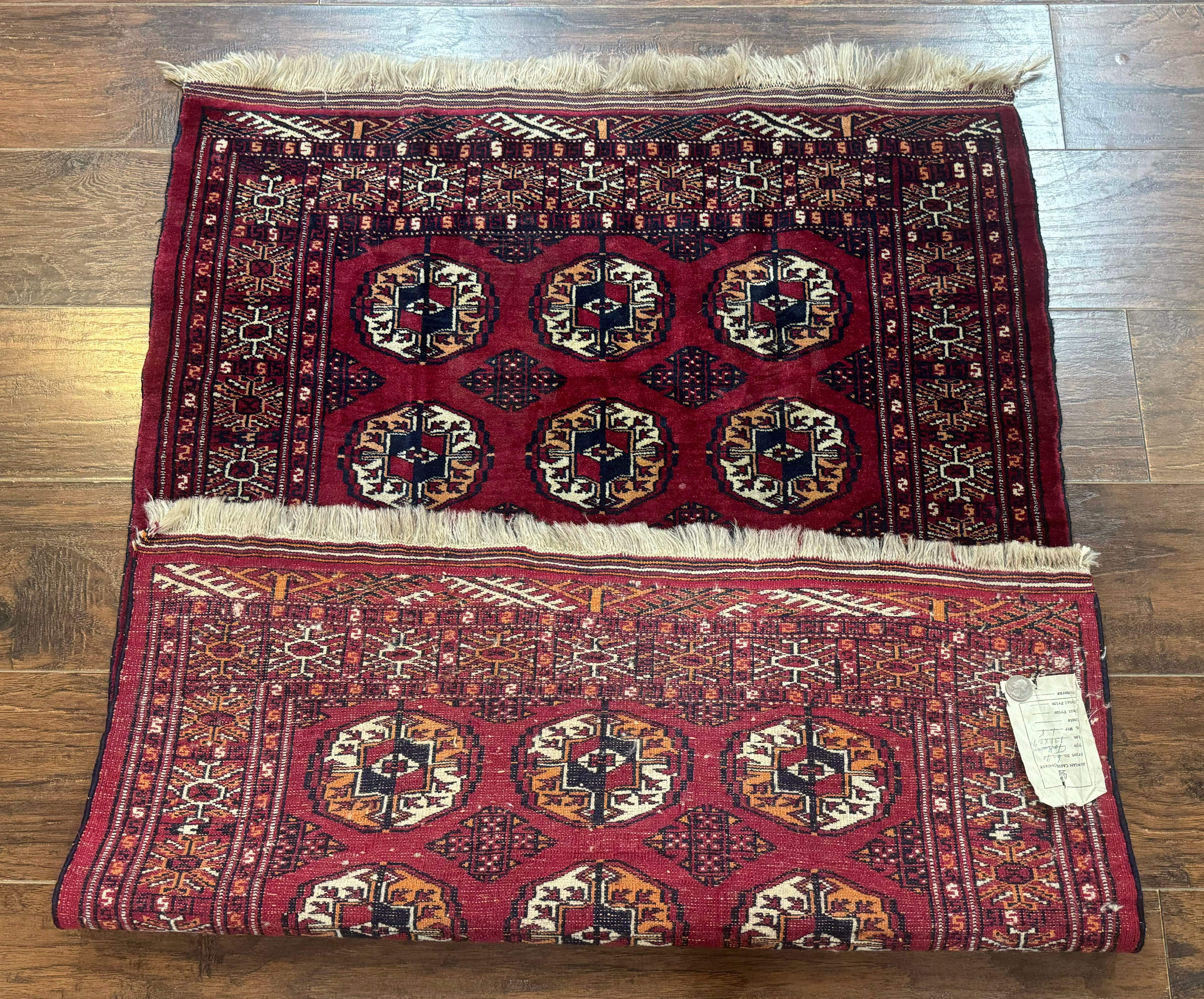 Persian Turkoman Rug 3x4 – Raspberry Red and Ivory, Handmade Wool Vintage Carpet - Jewel Rugs
