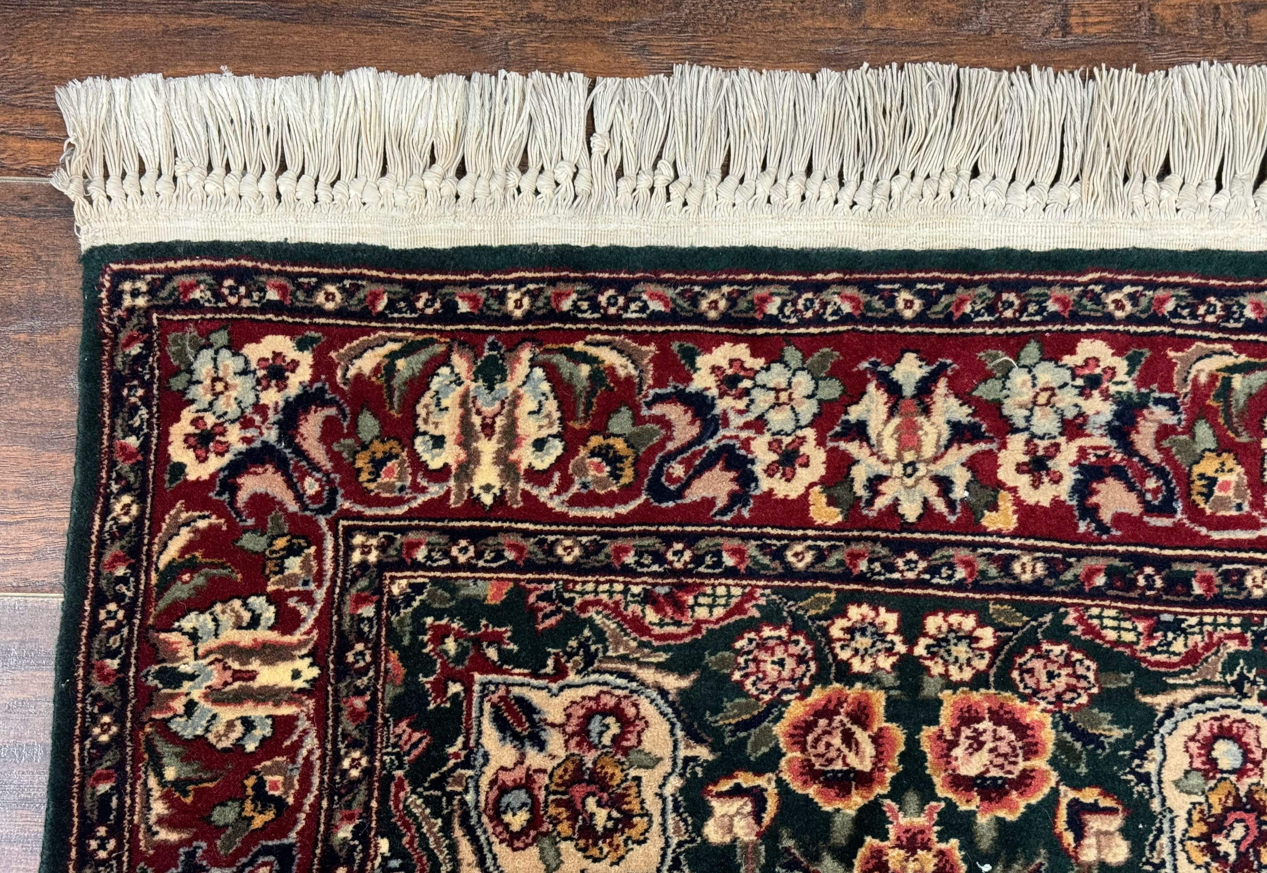 Pak Persian Runner Rug 3x12 – Dark Green and Wine Red, Hand-Knotted Wool, Vintage - Jewel Rugs