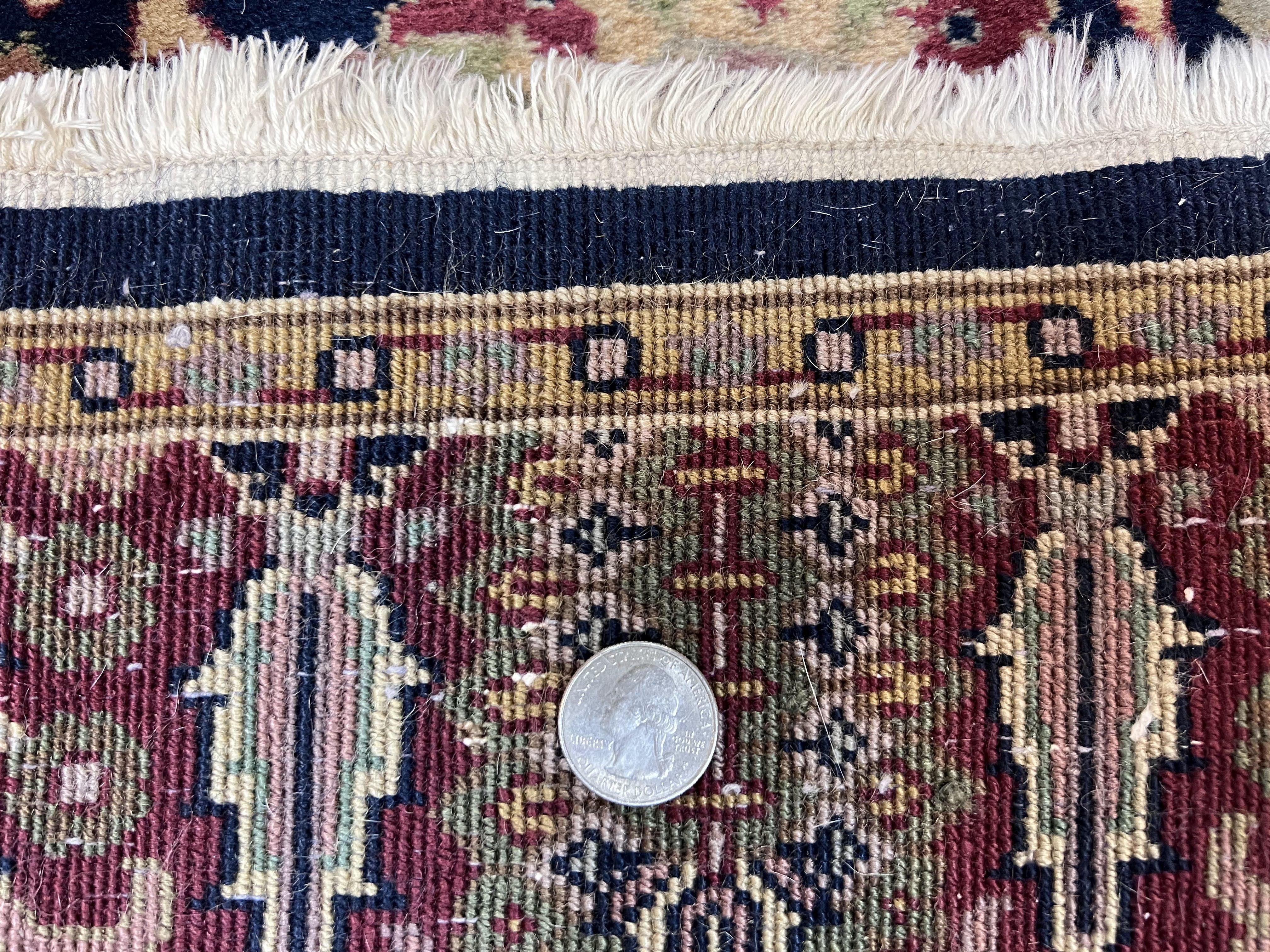 Indo Persian Runner 2.8 x 18, Long Skinny Hallway Wool Runner Rug, Hand Knotted Vintage Floral Allover Traditional Runner Dark Blue Burgundy - Jewel Rugs