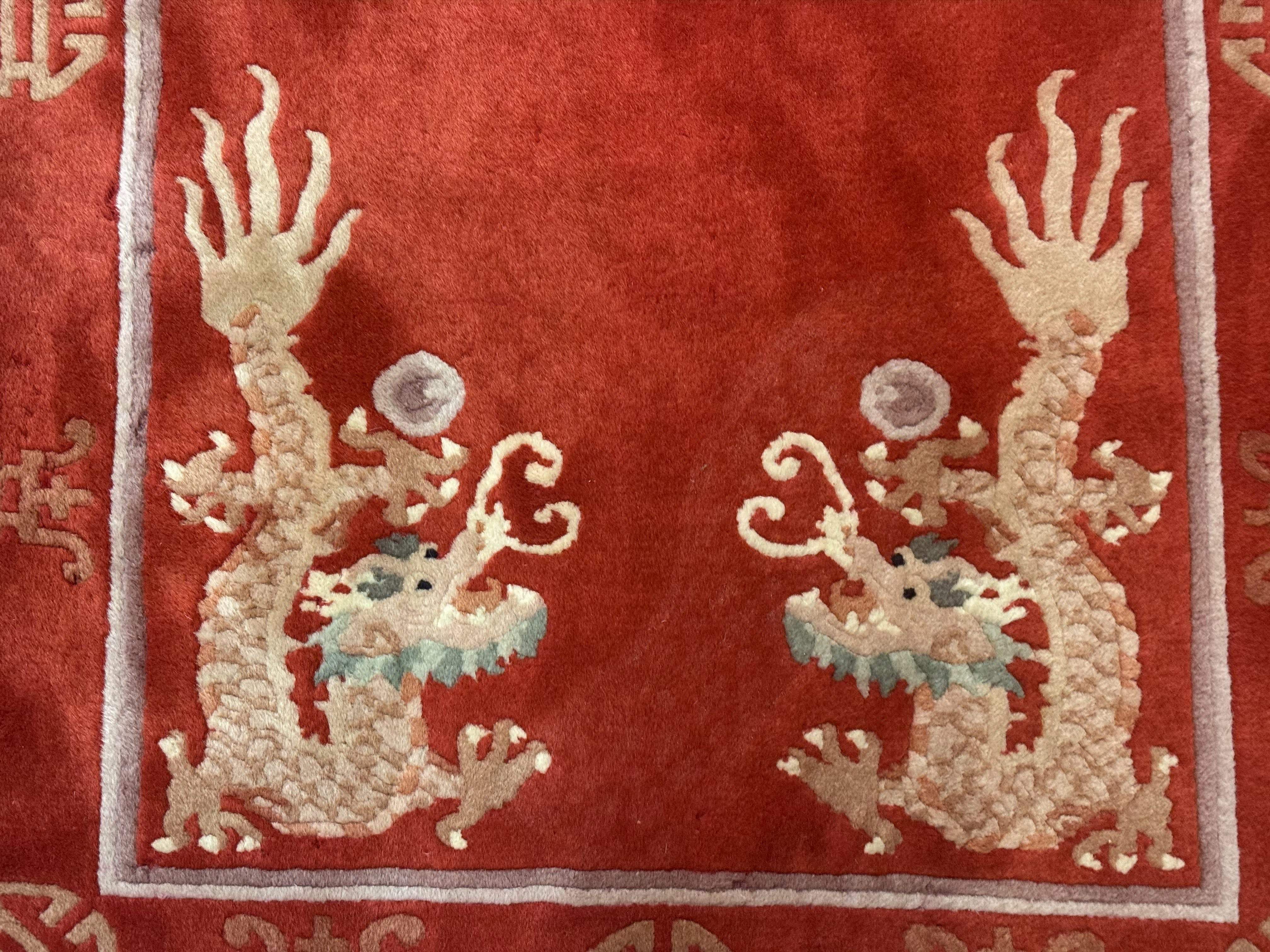 Red Chinese Dragon Rug 2x5 – Hand-Knotted Wool Asian Carpet - Jewel Rugs