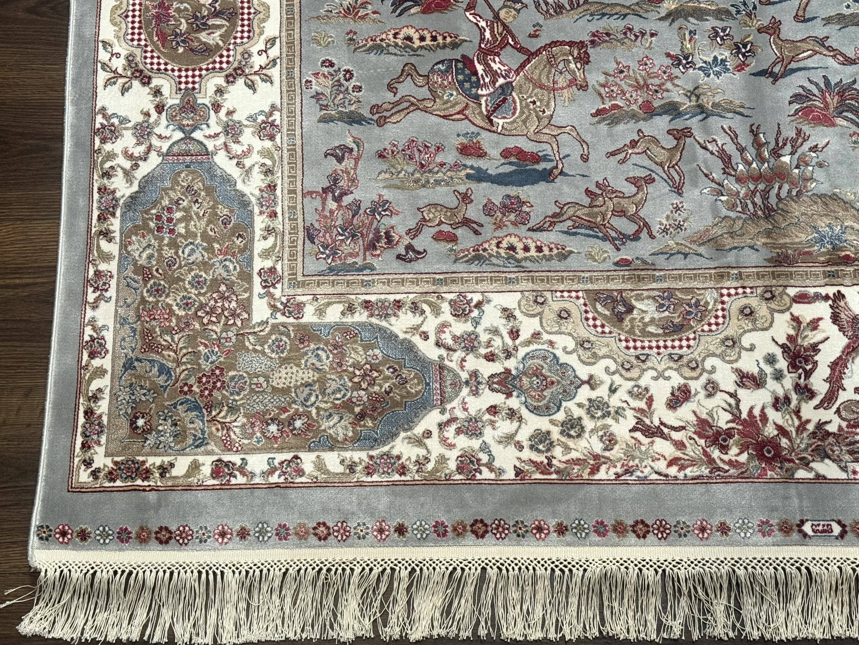 Turkish Silk Rug 5x7, Hunting Design, Animal Pictorials, Bamboo Silk - Jewel Rugs