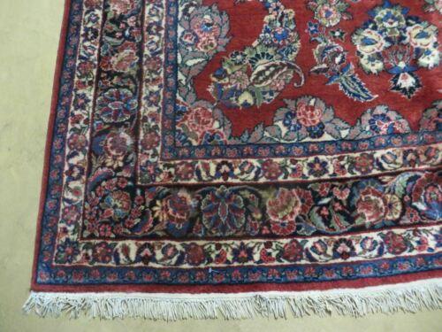 Antique Persian Qazvin Rug 6x9, Wool Hand-Knotted Oriental Carpet 6 x 9, Allover Floral Sarouk Design, 1940s Vintage Carpet, Red Navy Blue Cream - Jewel Rugs