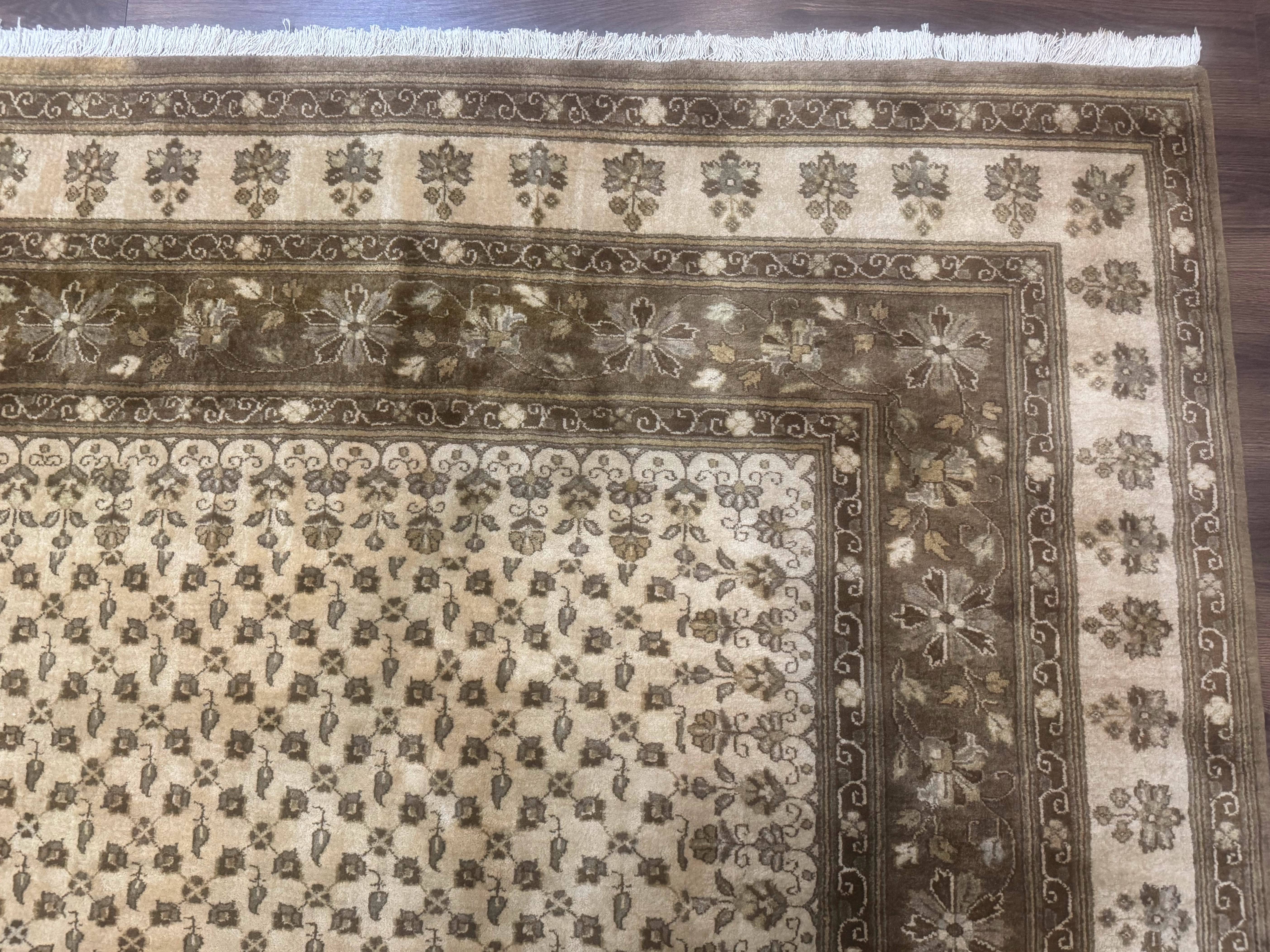Indo Persian Rug, Allover Pattern, Beige, Wool Handmade Carpet - Jewel Rugs