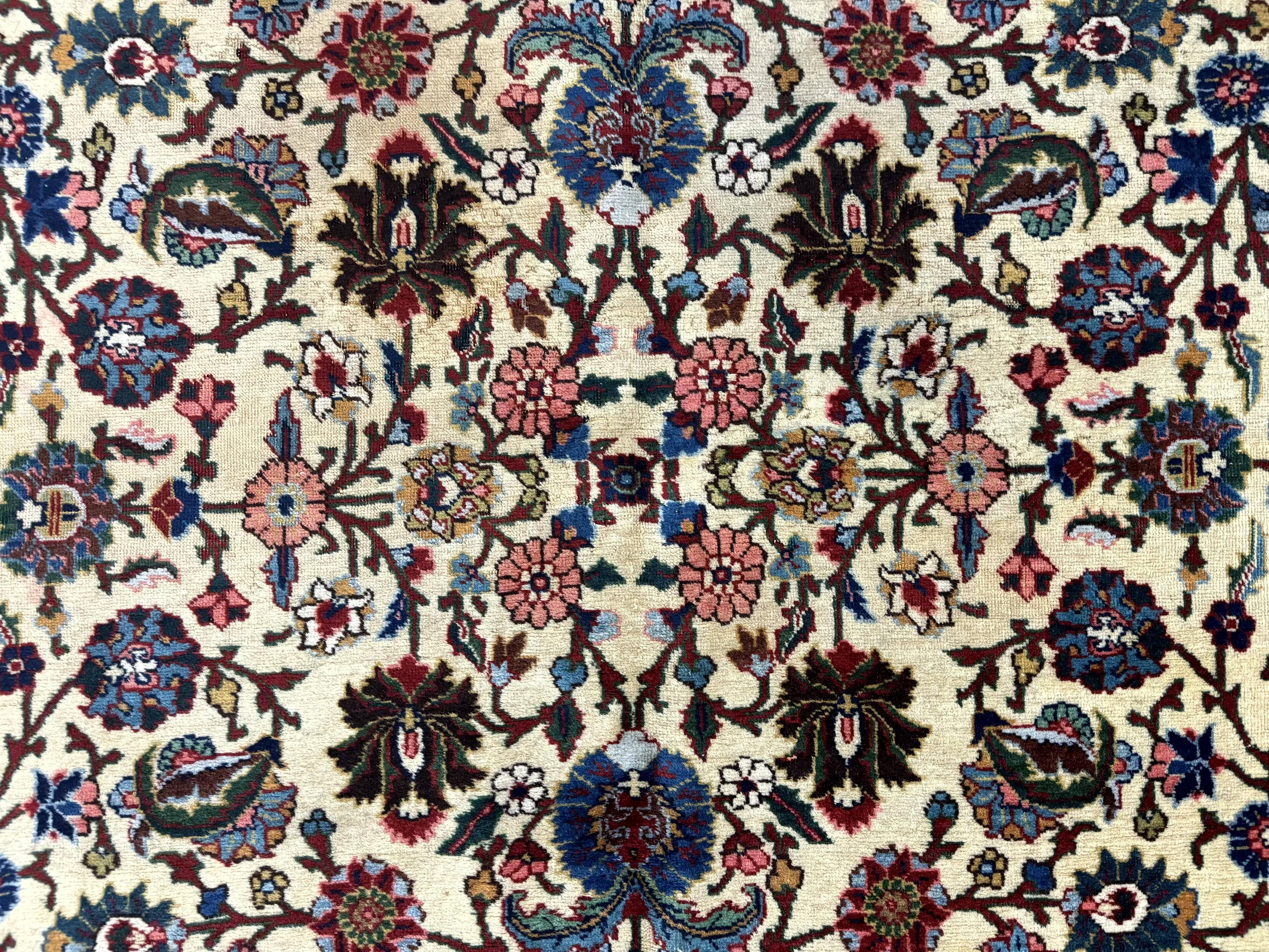 Antique Persian Tabriz Rug 8x10, Cream and Light Blue, Floral Allover, Signed, Handmade Wool Rug - Jewel Rugs