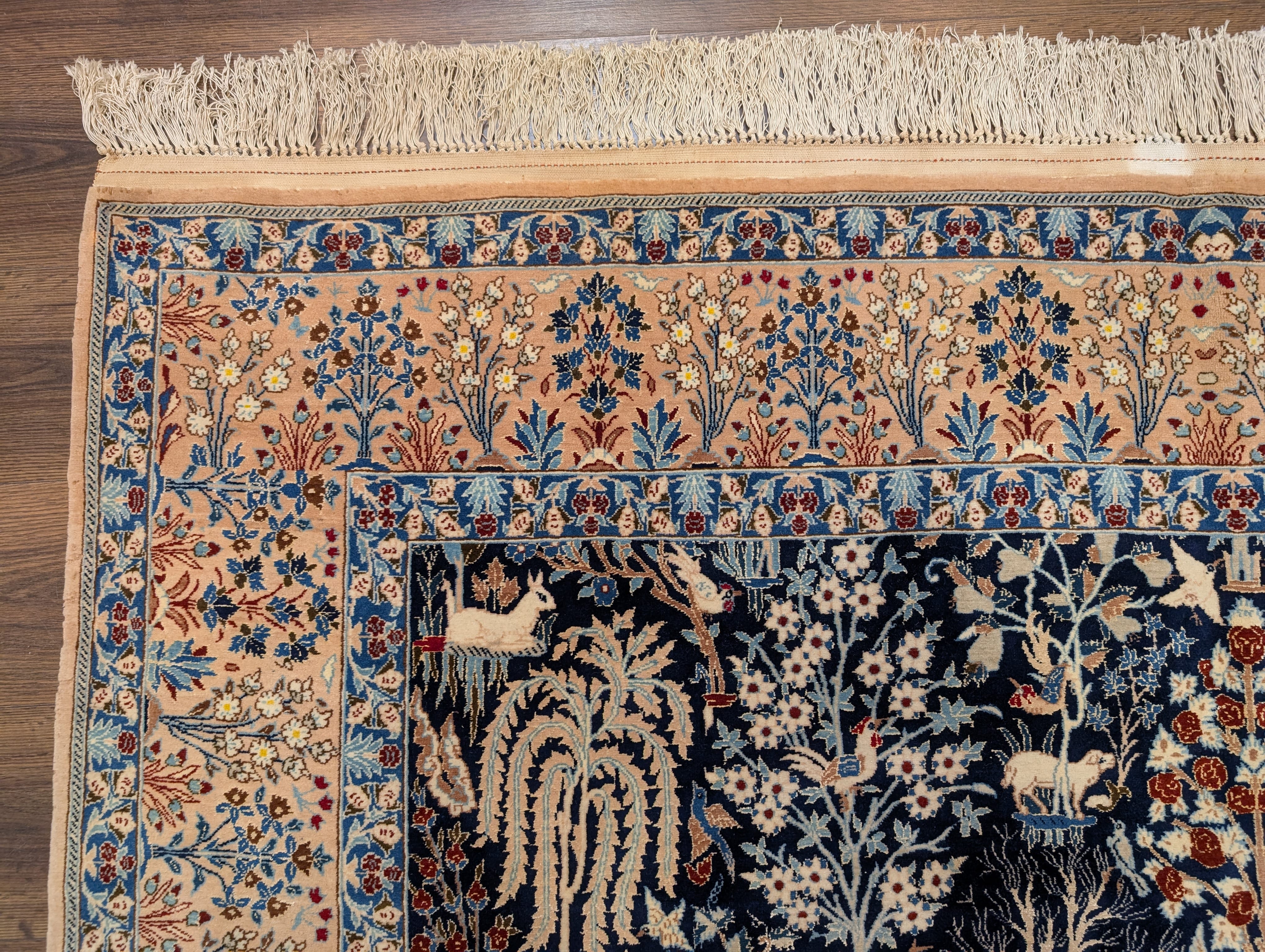 Persian Nain Rug 7x10, Rare Habibian Carpet, Tree of Life, Animal Pictorials, Wool & Silk Highlights, 380 KPSI - Jewel Rugs