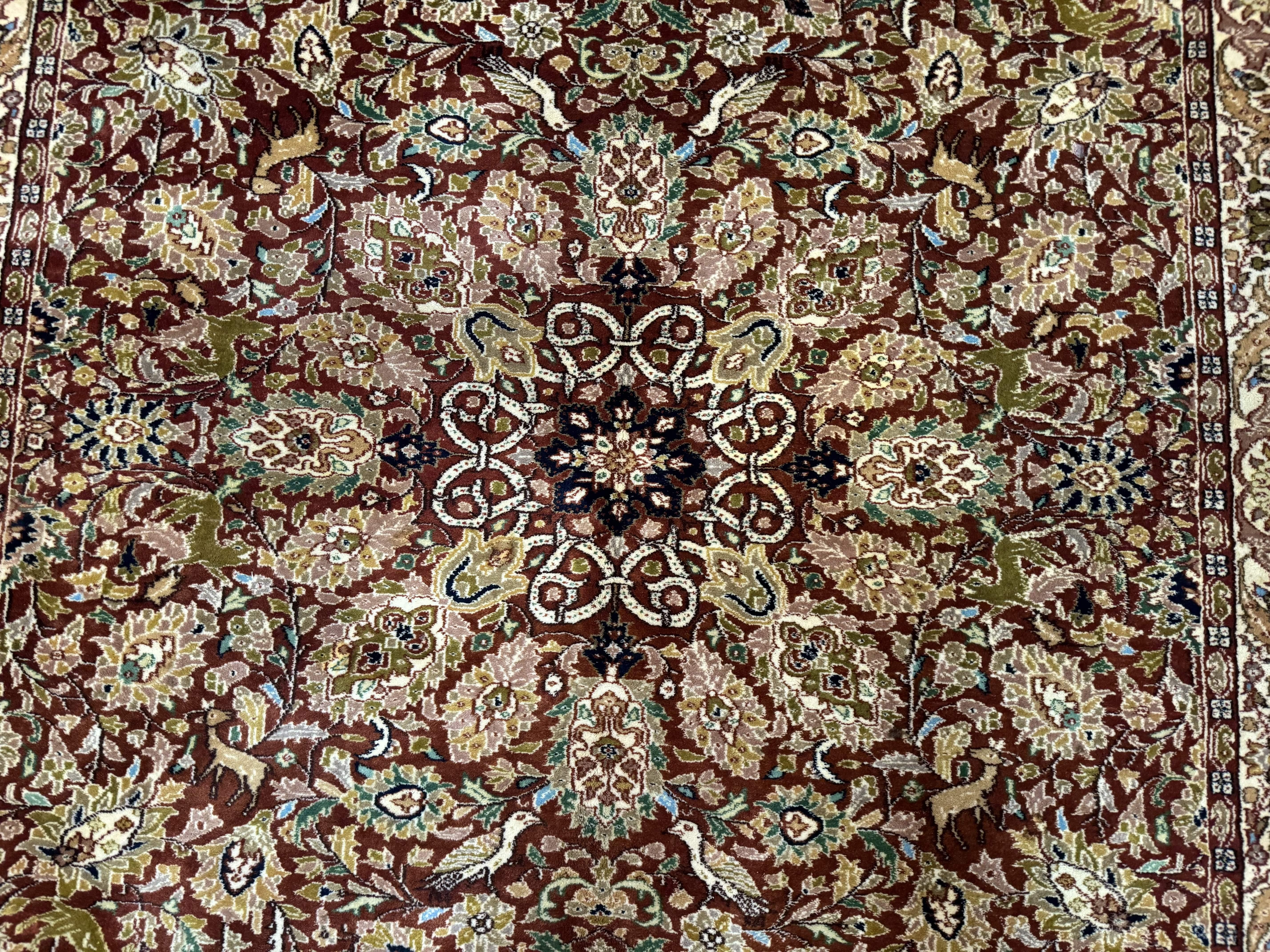 Tree of Life Indian Kashmiri Rug 6x9, Rust Red and Cream, Animal Pictorials, Fine 290 KPSI - Jewel Rugs