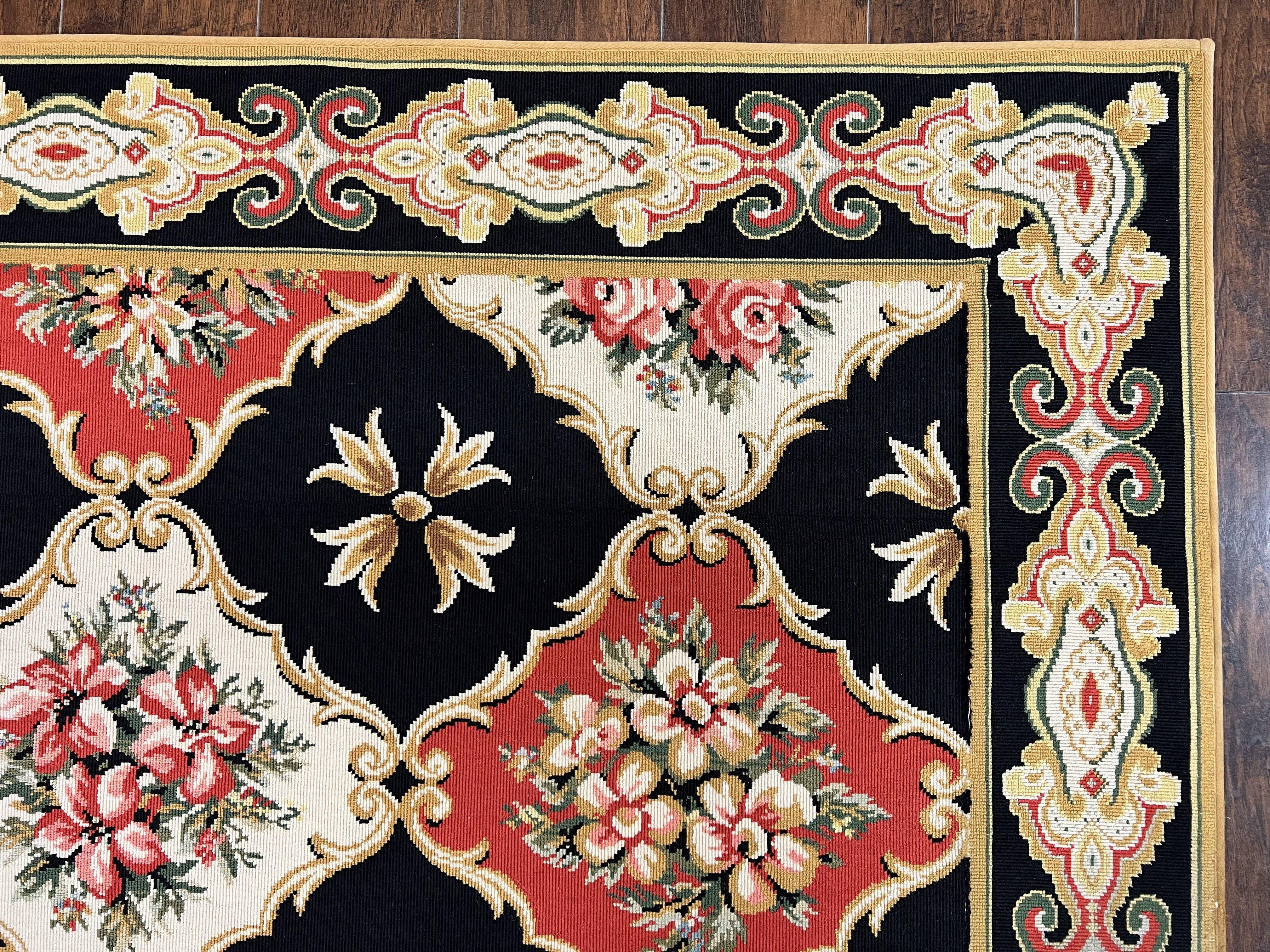 Wide Runner Rug 6x17 ft, Custom Made Vintage Stark Carpet 6 x 17 ft, Red Black Ivory, Corridor Hallway Rug, European Panel Design, Floral - Jewel Rugs