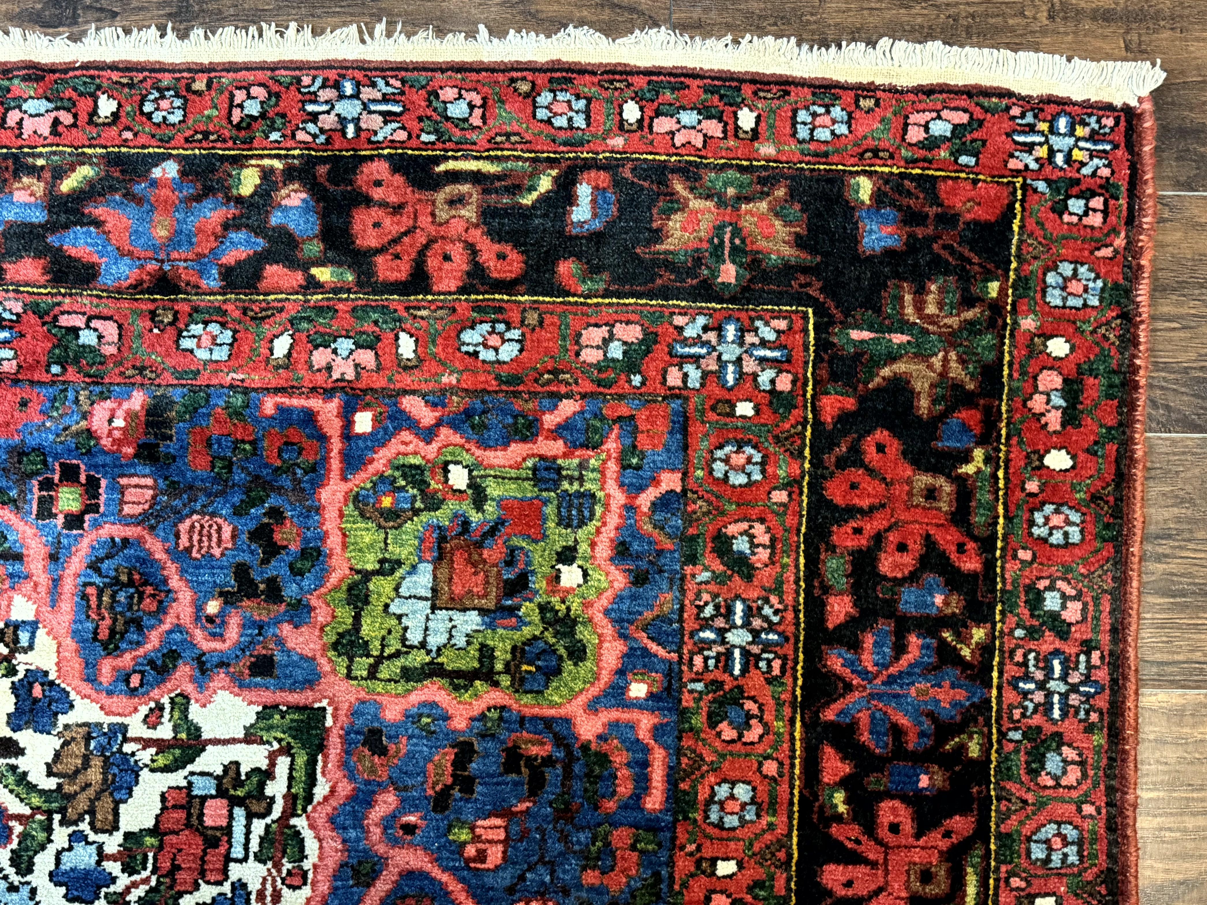 Persian Bakhtiari Rug 7x10, Antique Persian Carpet, Colorful, Great Colors, Ivory Red Blue, Rare Tribal Rug - Jewel Rugs