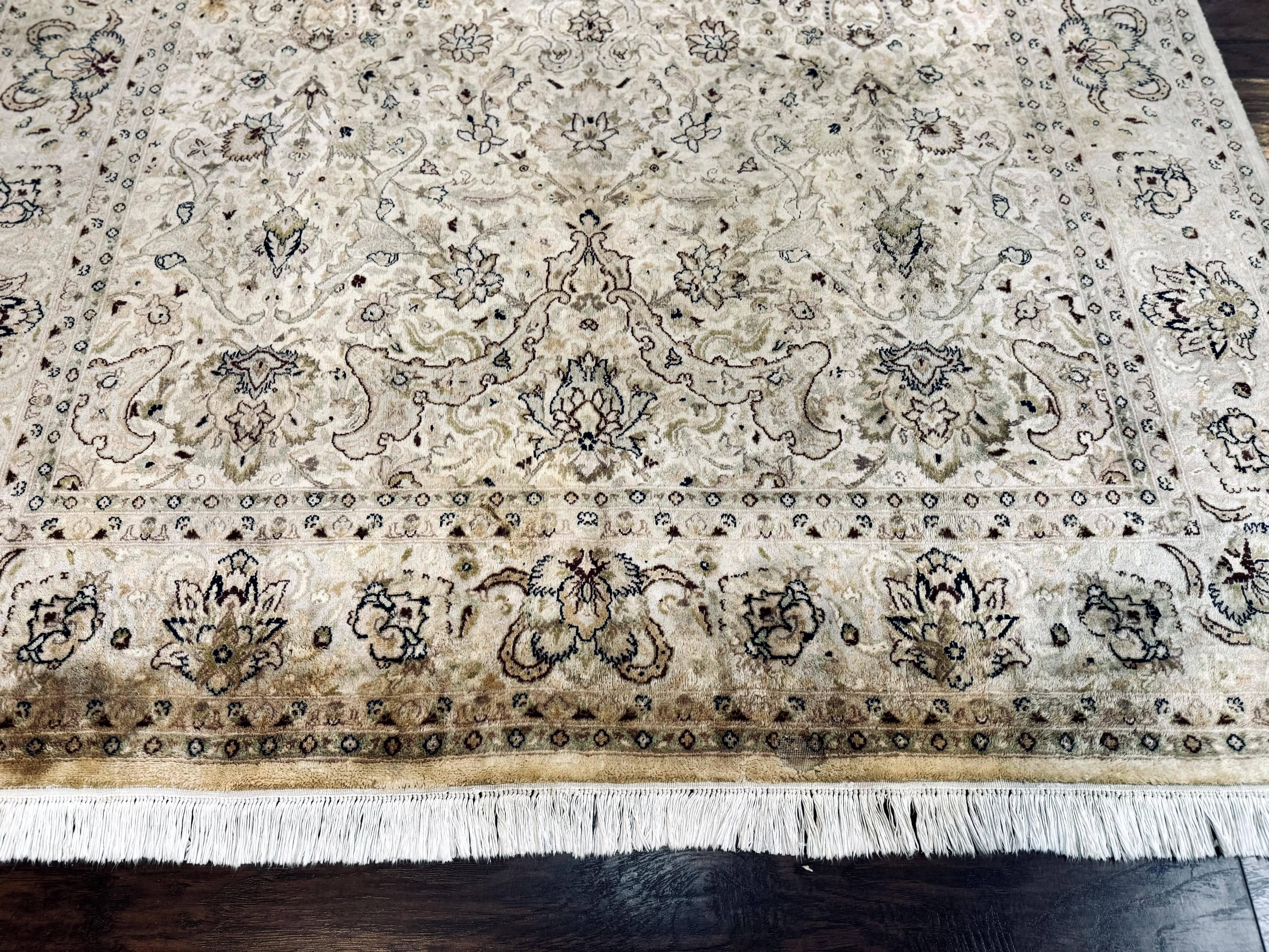 Pak Persian Rug 6x9, Vintage Handmade Wool Carpet, Floral, Beige - Jewel Rugs