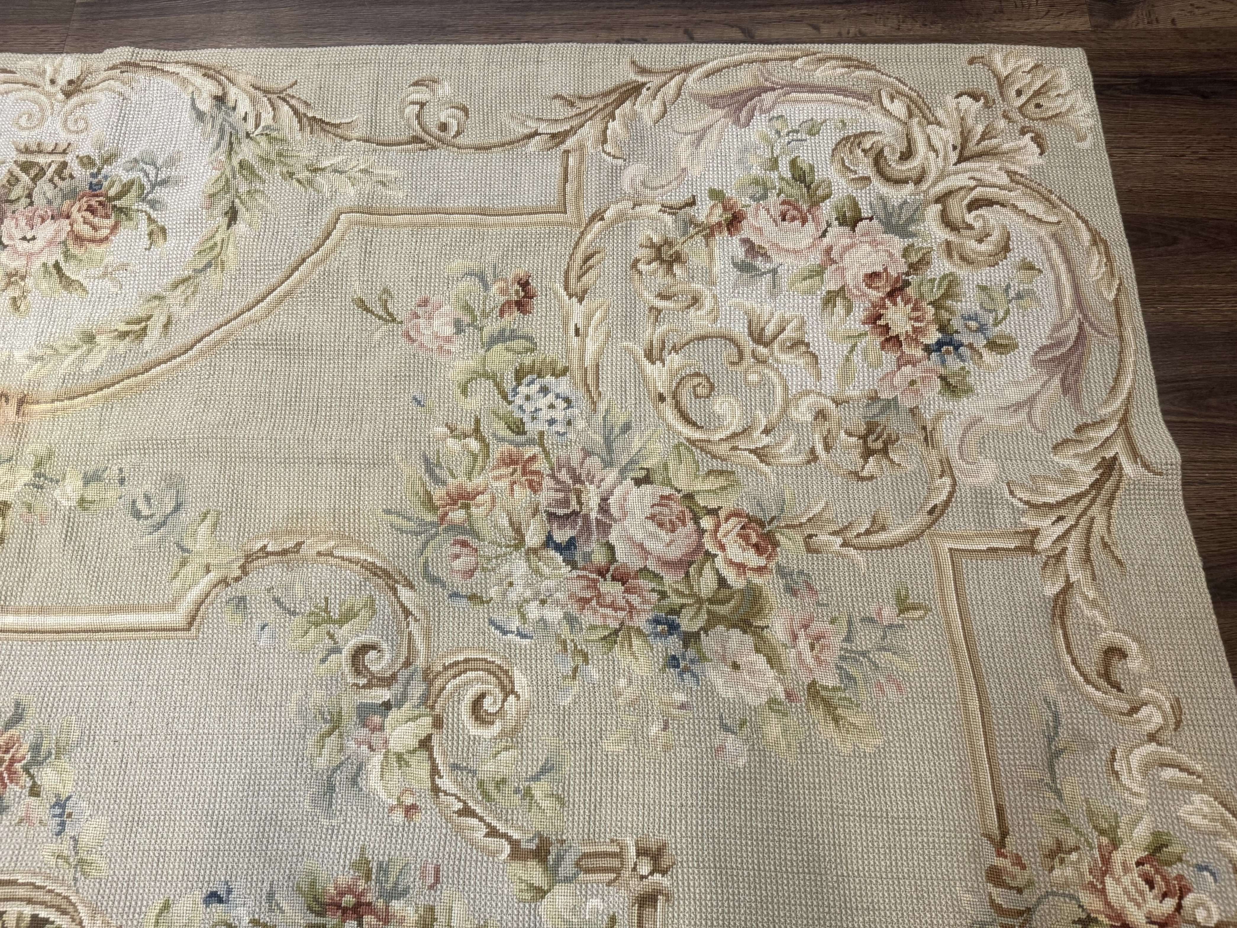Needlepoint Rug 8x10, Aubusson Carpet, European Design - Jewel Rugs