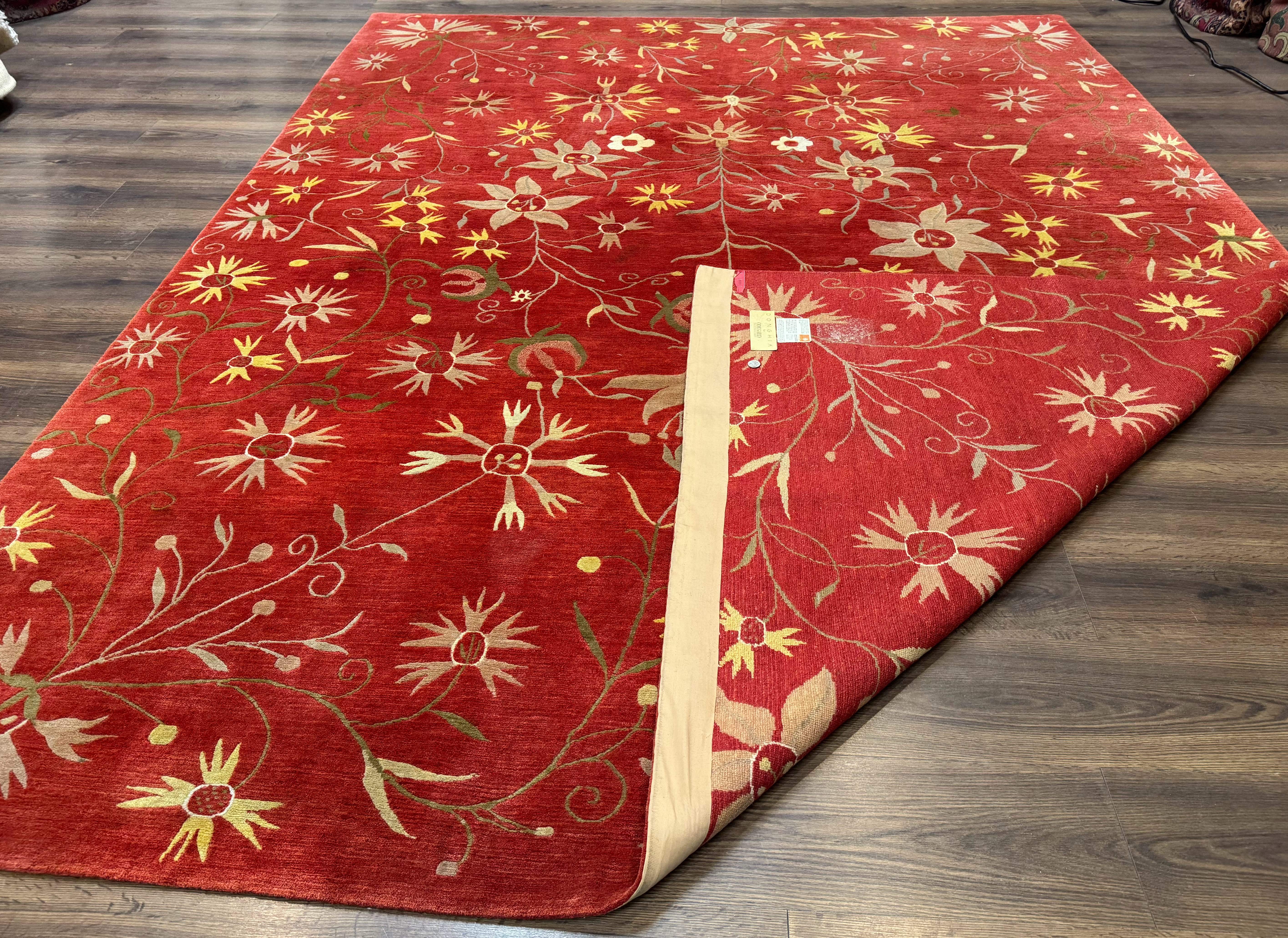 Tibetan Rug 8x10, Odegard Carpet, Hand-Knotted, Rust Red, Wool with Silk Highlights - Jewel Rugs