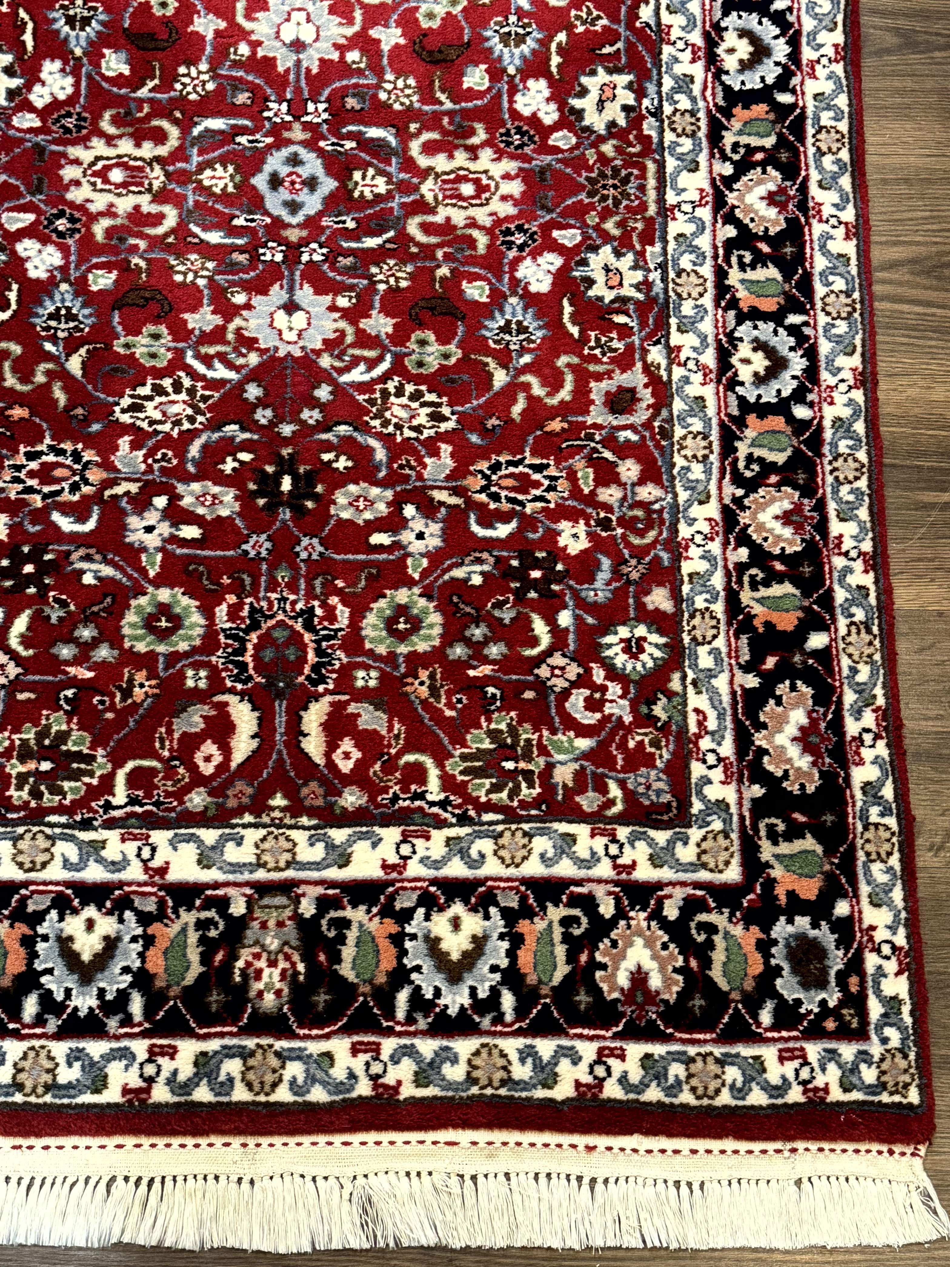 Indo Persian Sarouk Rug 3x5, Red and Dark Blue, Floral, Vintage, Wool - Jewel Rugs