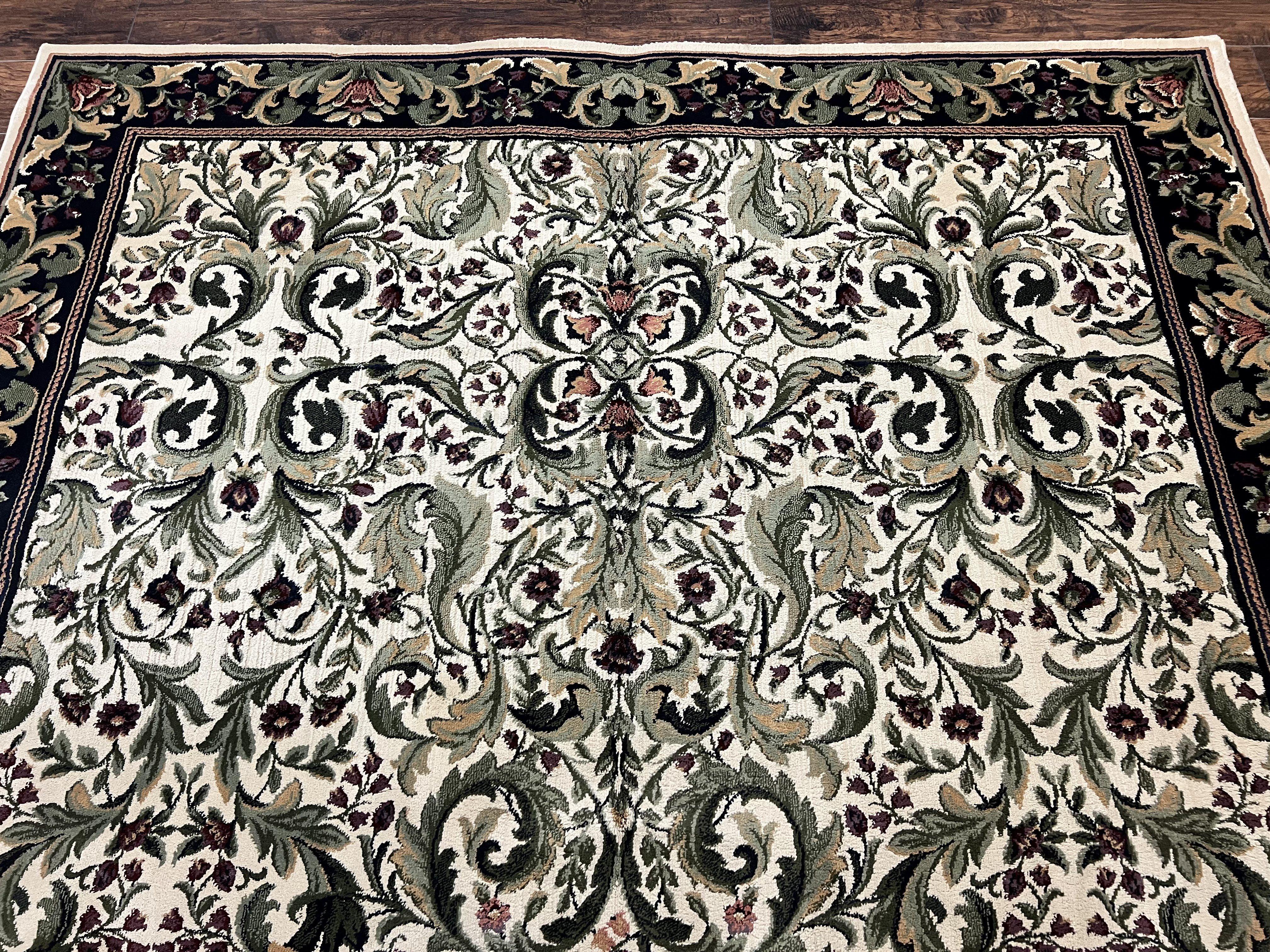 Oriental Rug 8x11, Floral Pattern, Ivory and Black - Jewel Rugs