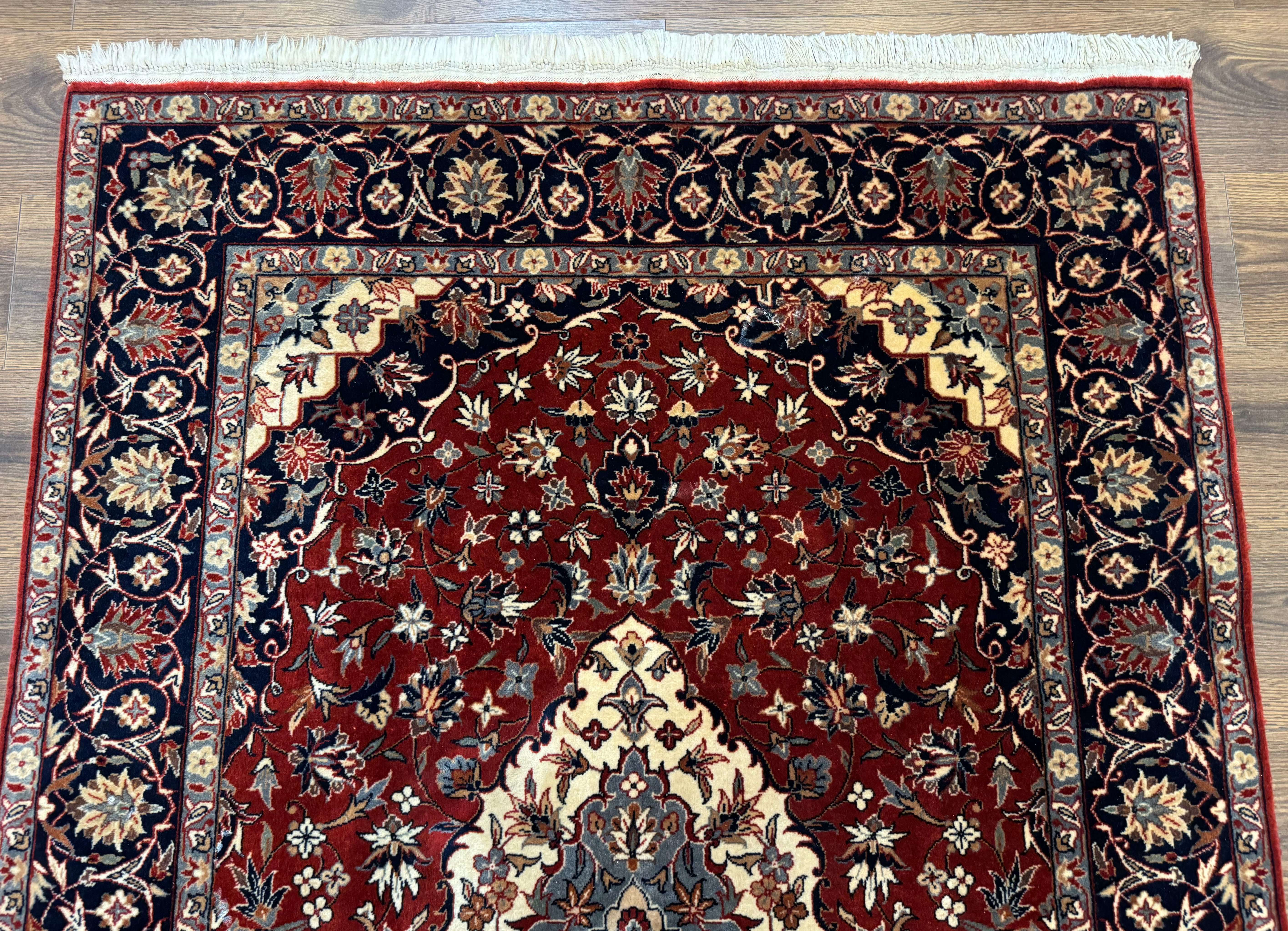 Sino Persian Rug 4x6, Traditional Wool Hand Knotted Carpet, Red Navy Blue, 225 KPSI - Jewel Rugs
