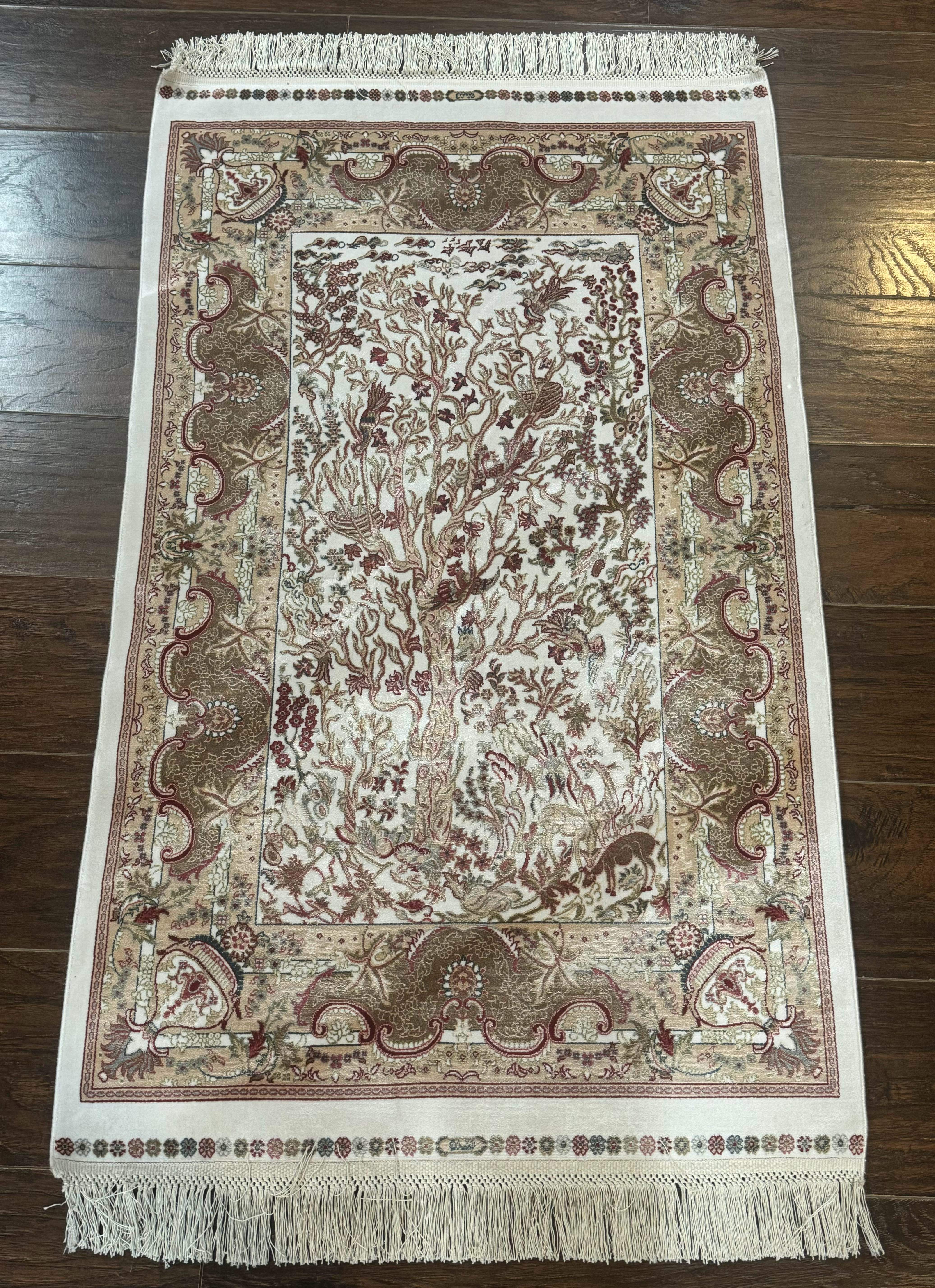 Tree of Life Turkish Silk Rug 2.6 x 4, Ivory, Bamboo Silk - Jewel Rugs