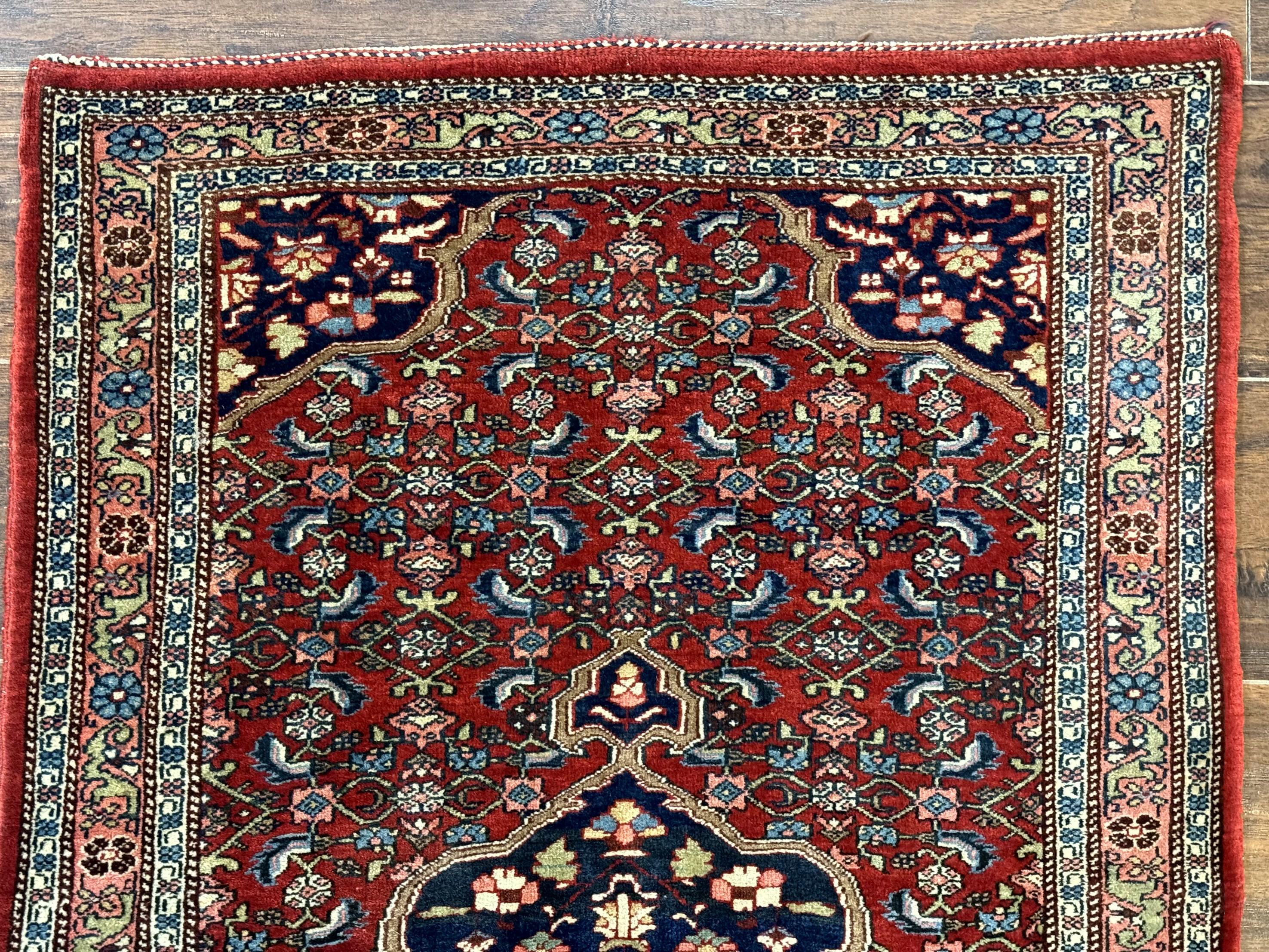 Persian Bidjar Rug 2.7 x 4, Red and Navy Blue, Small Persian Area Rug, Semi Antique - Jewel Rugs