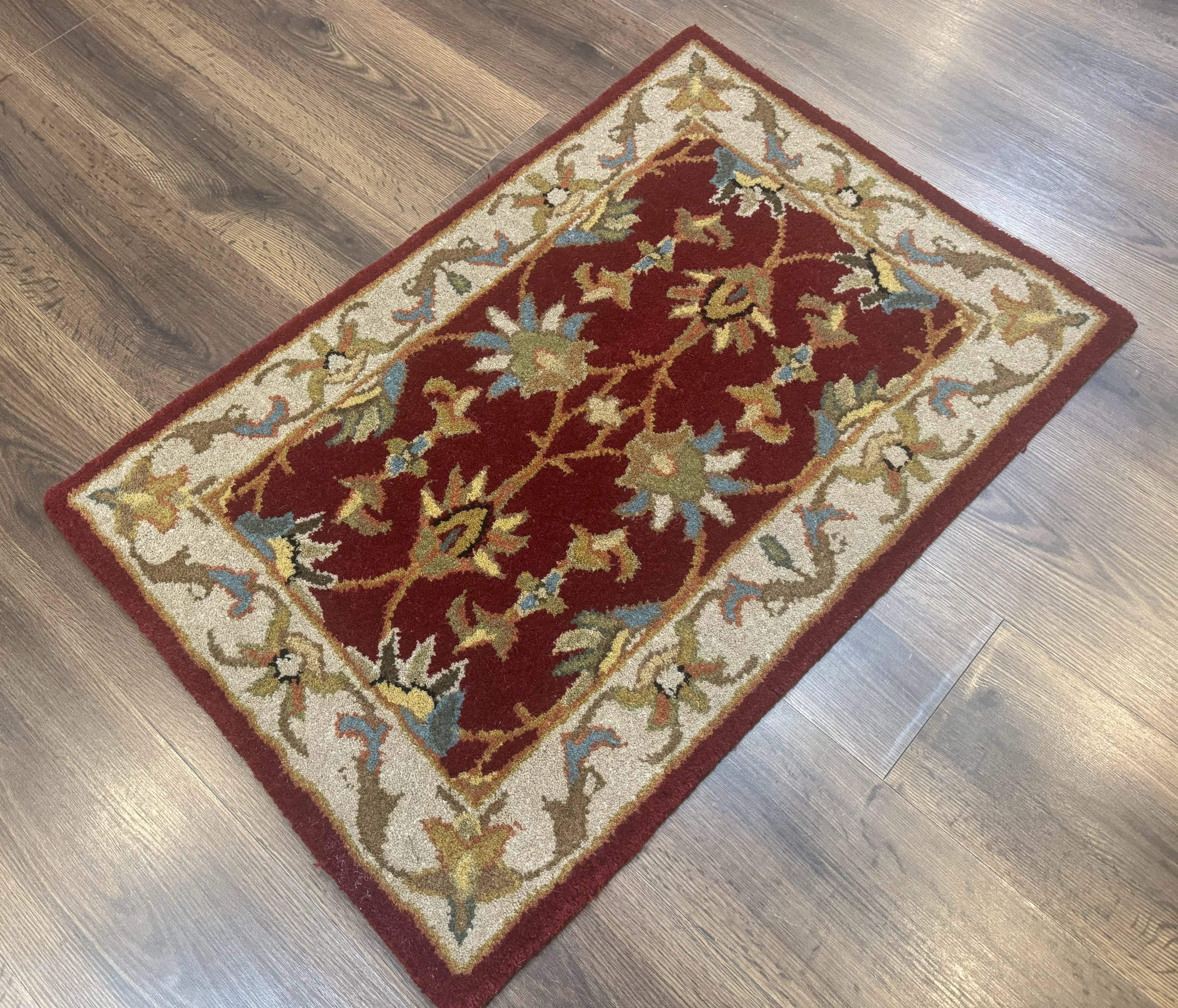 Small Floral Wool Rug 2x3, Safavieh Heritage Collection, Dark Red & Cream - Jewel Rugs