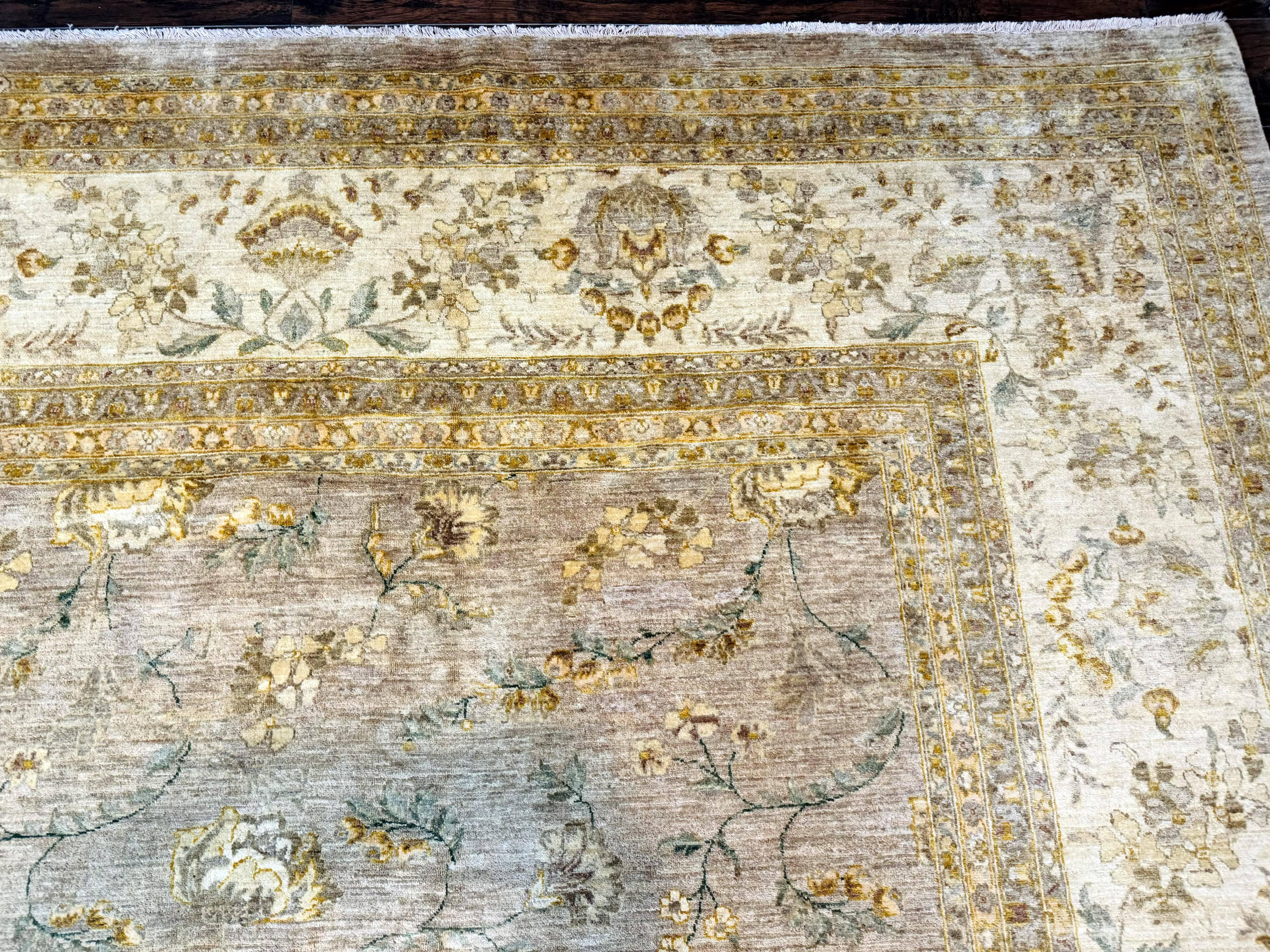 Palace Sized Rug 11x18, Handmade Wool Oversized Persian Carpet 11 x 18 ft, Gray-Taupe, Beige-Cream, Floral, Large Hand Knotted Area Rug - Jewel Rugs