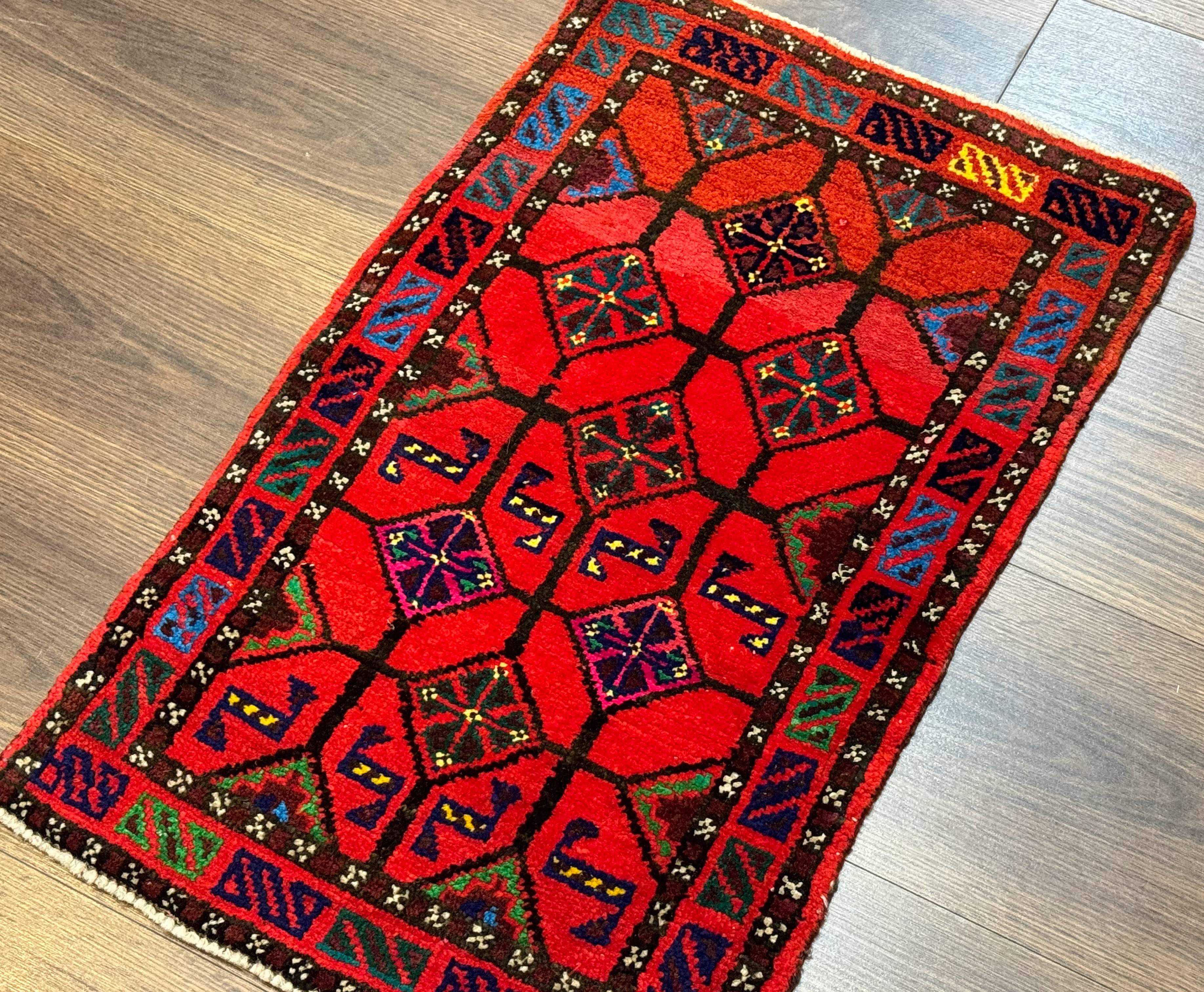 Small Red Persian Balouchi Rug 1.5 x 2, Tribal Rug, Wool - Jewel Rugs