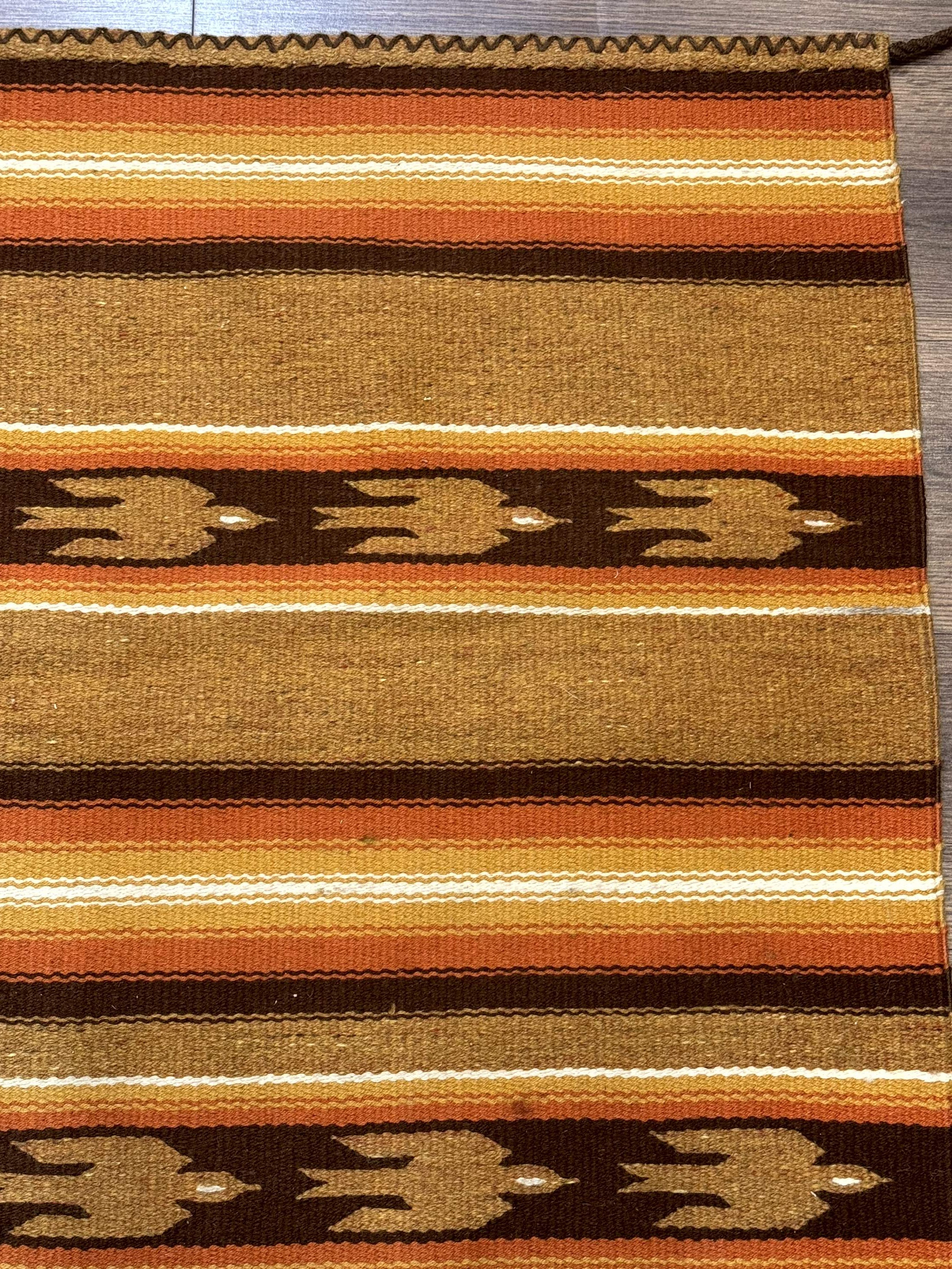 South American Rug Blanket 2.7 x 5.6, Wool, Handmade, Navajo Design, Orange Brown - Jewel Rugs