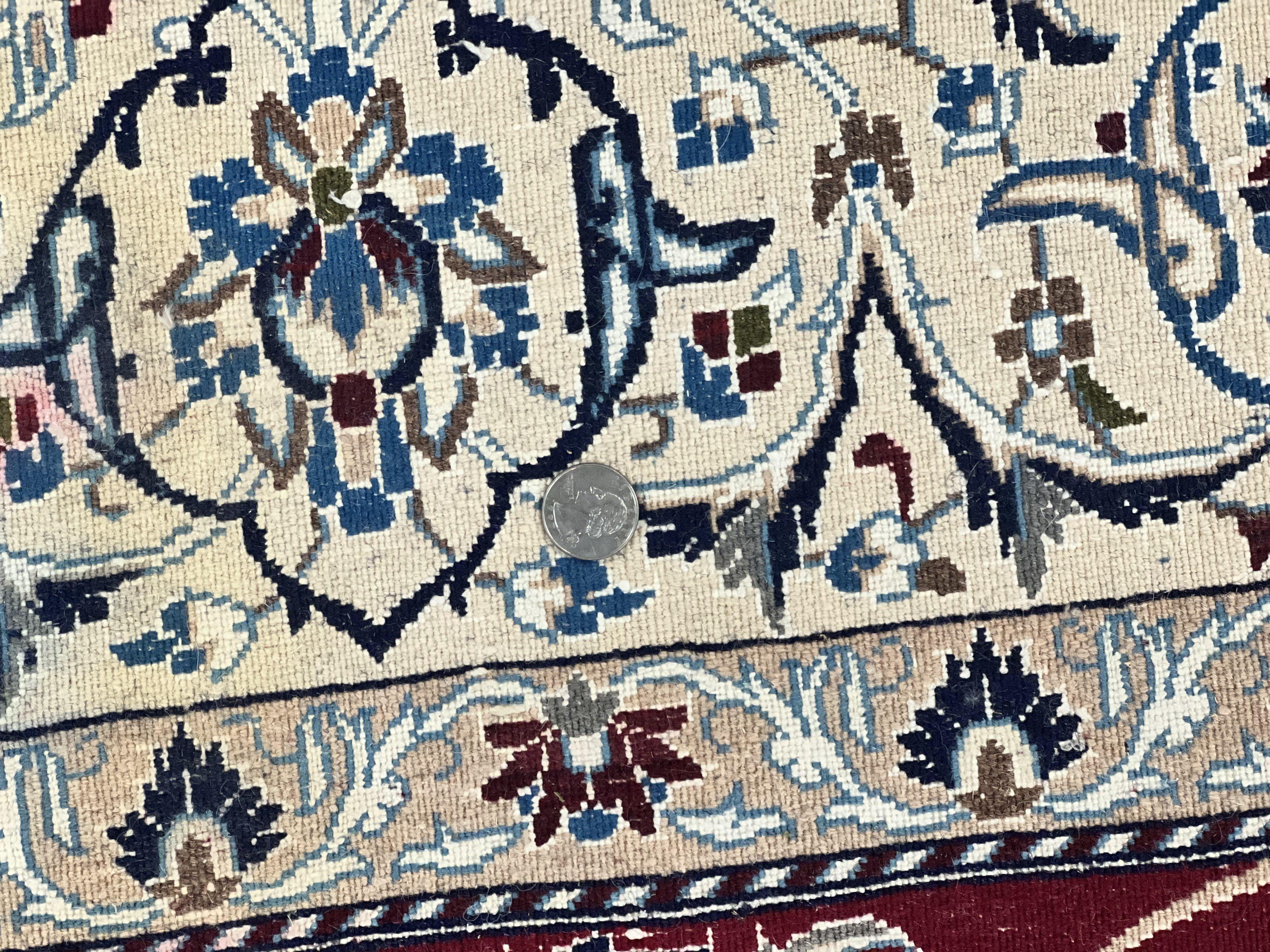 Persian Nain Rug 6x10, Wool and Silk Highlights, Red and Ivory, Floral Medallion, Vintage Handmade Hand Knotted, Fine 225 KPSI, Traditional Rug - Jewel Rugs