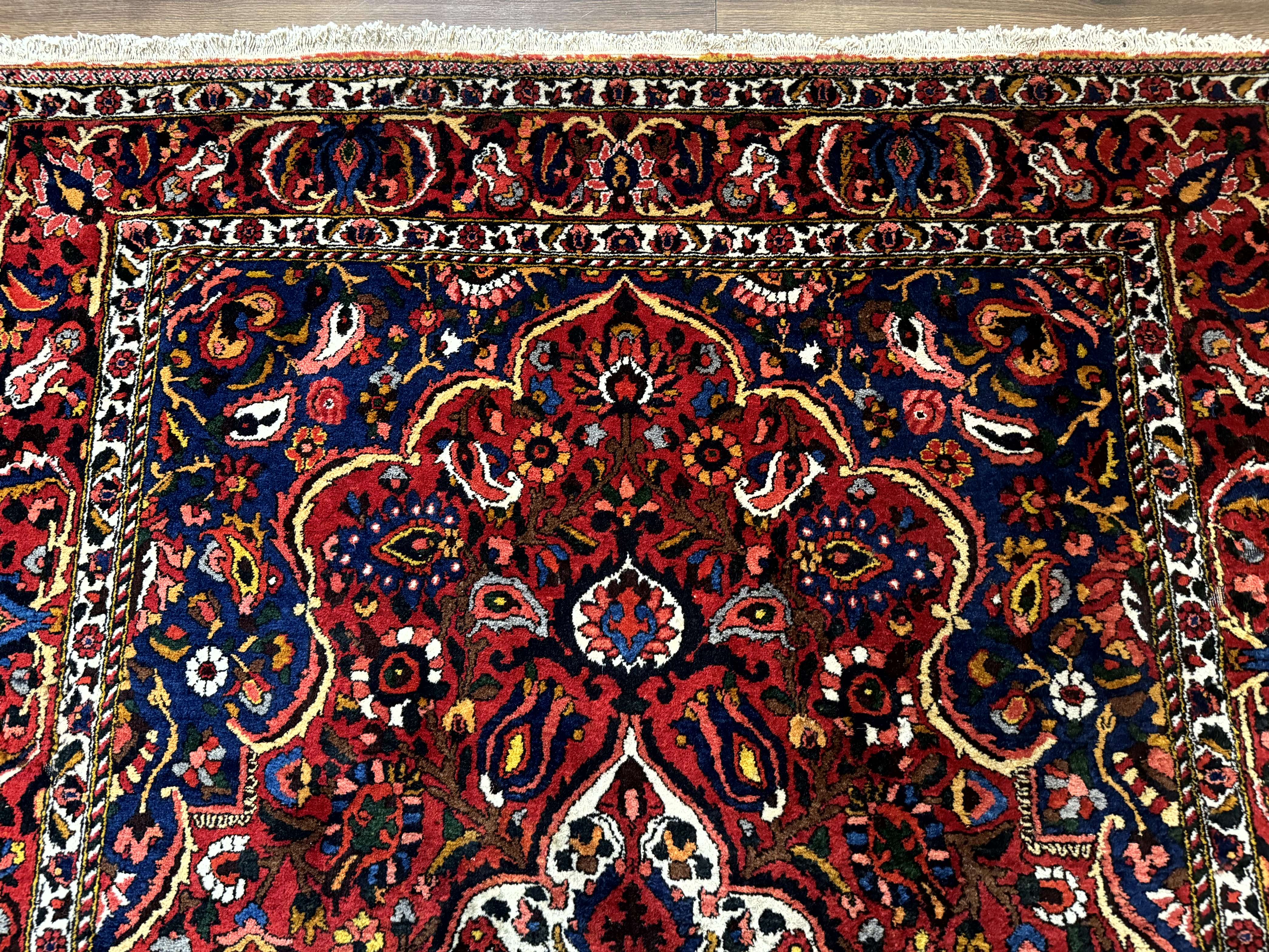 Persian Tribal Rug 5x9, Bakhtiyari Chalshotor Carpet, Medallion, Red Ivory Navy Blue - Jewel Rugs