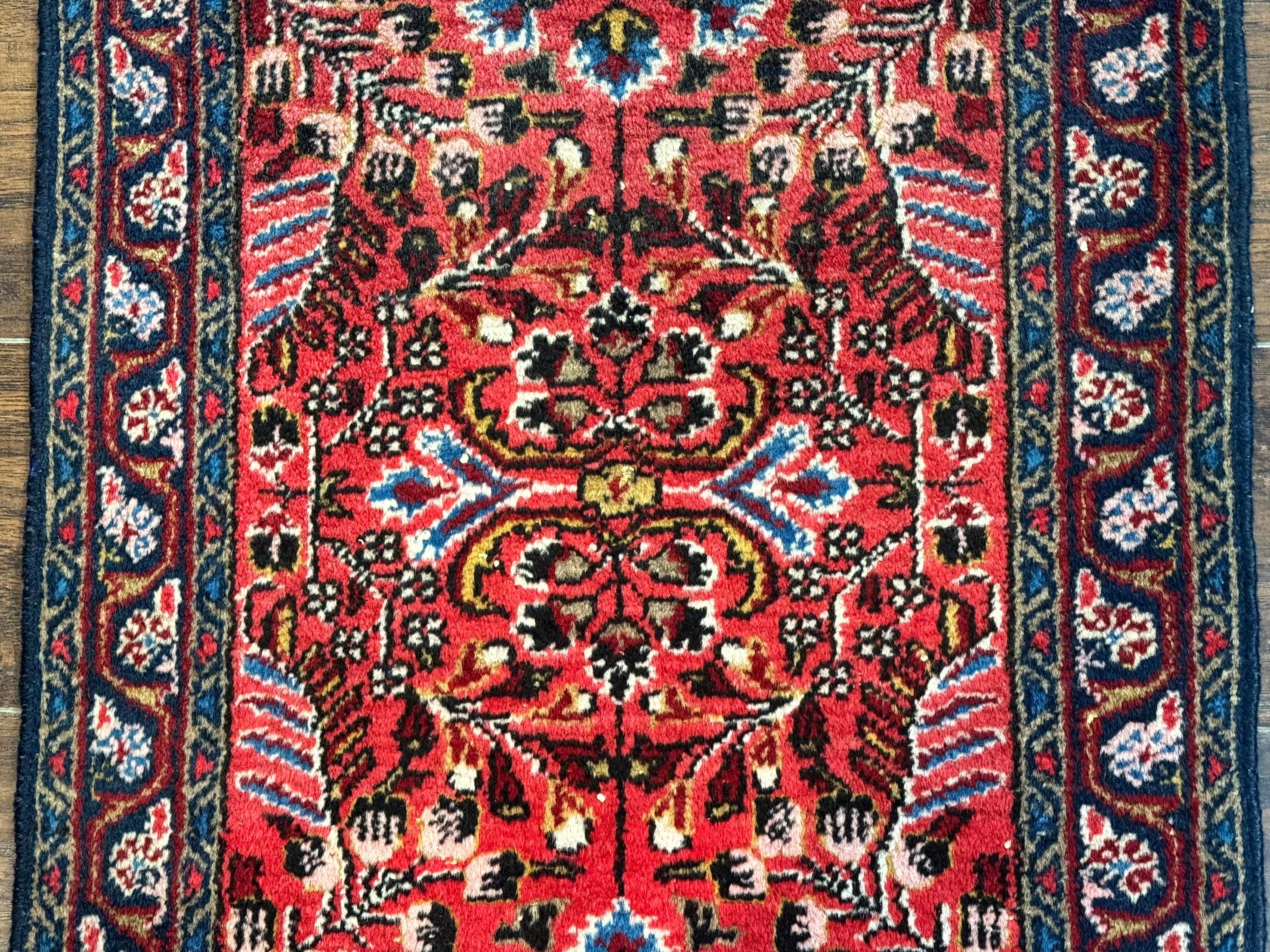 Small Antique Persian Tribal Rug 2x3, Red, Floral, Handmade, Hamadan Rug - Jewel Rugs