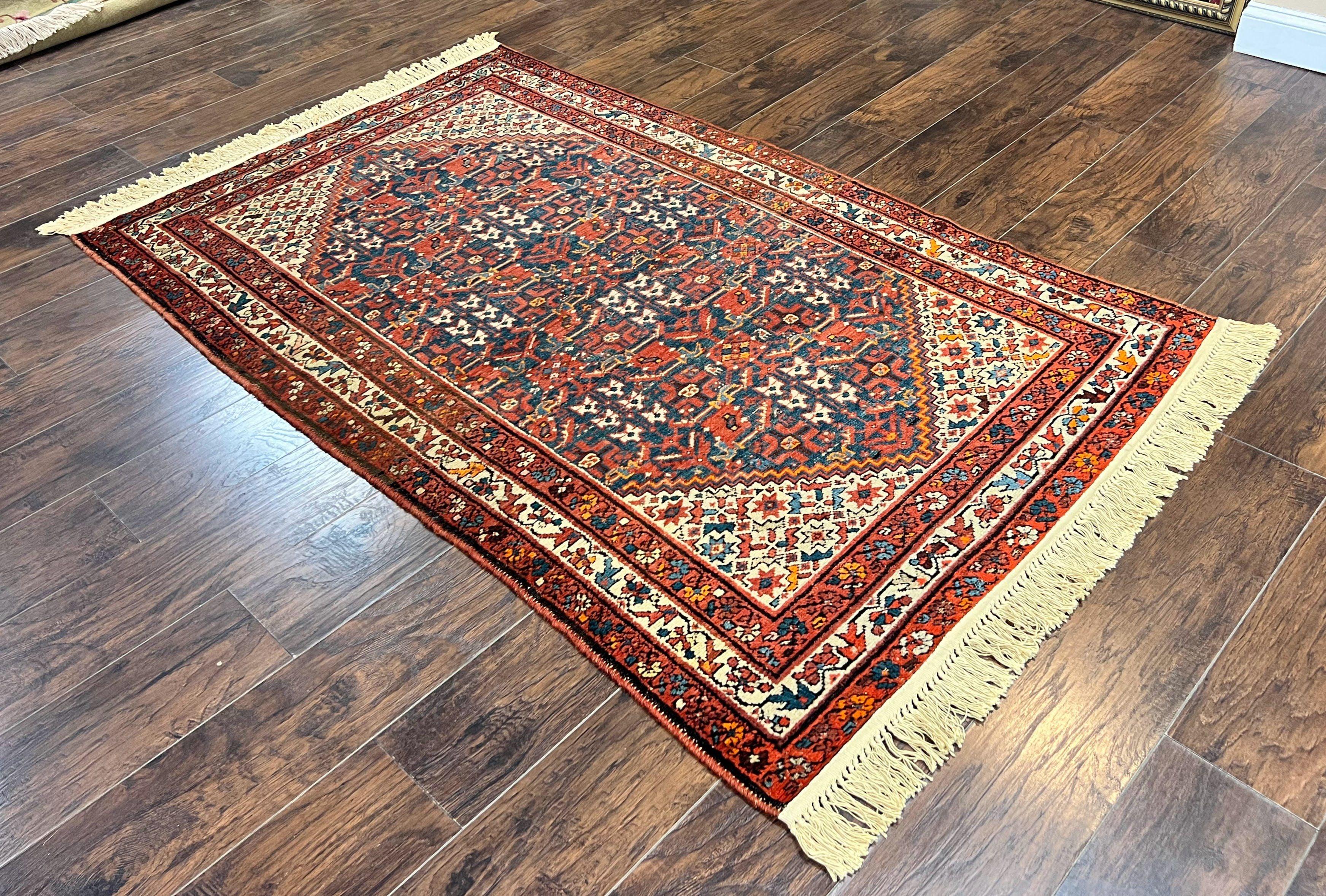 Persian Malayer Rug 4x7, Tribal Rug, Geometric, Antique Oriental Carpet, Red Blue Cream, Boho Rug, Hand Knotted Wool Rug - Jewel Rugs