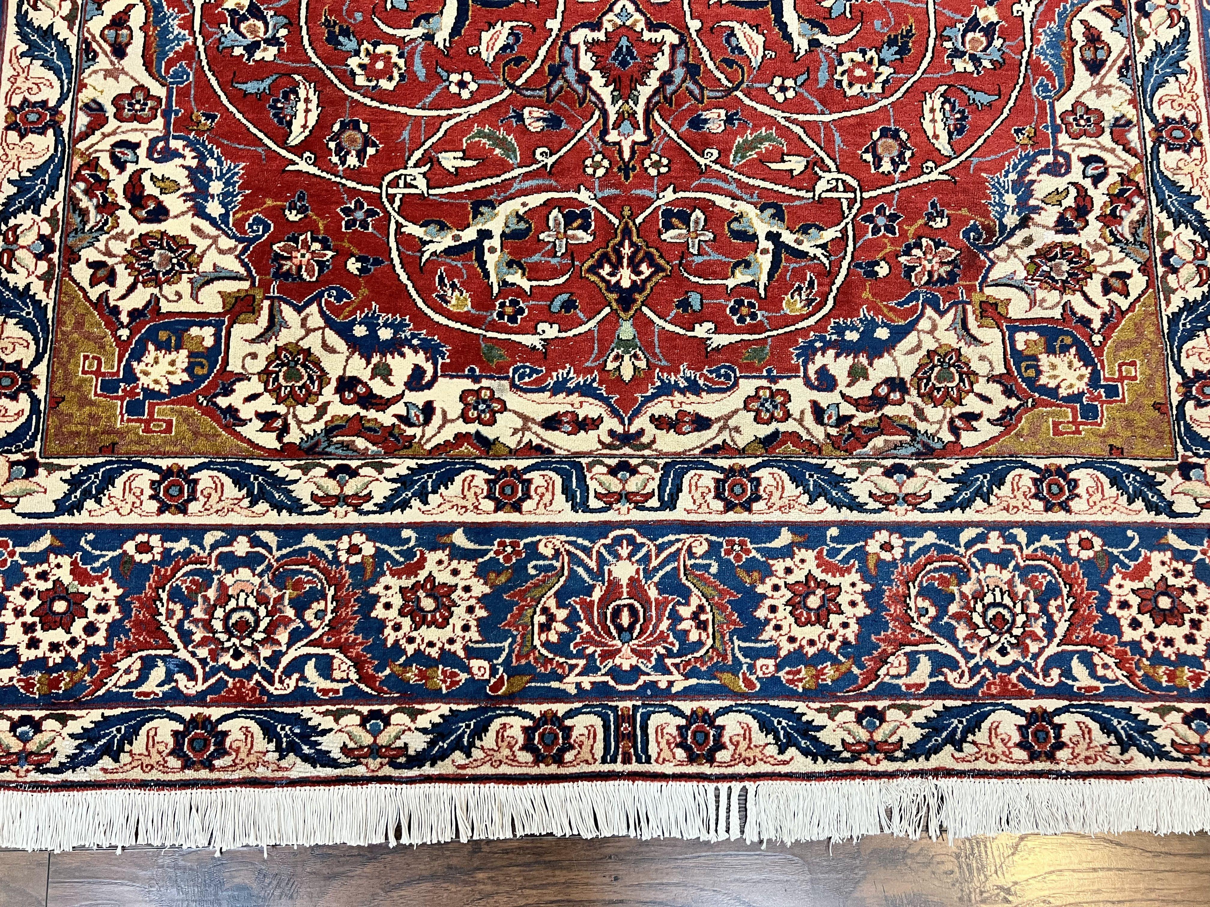 Red Persian Isfahan Rug 7x10 - Antique, Floral Medallion - Jewel Rugs