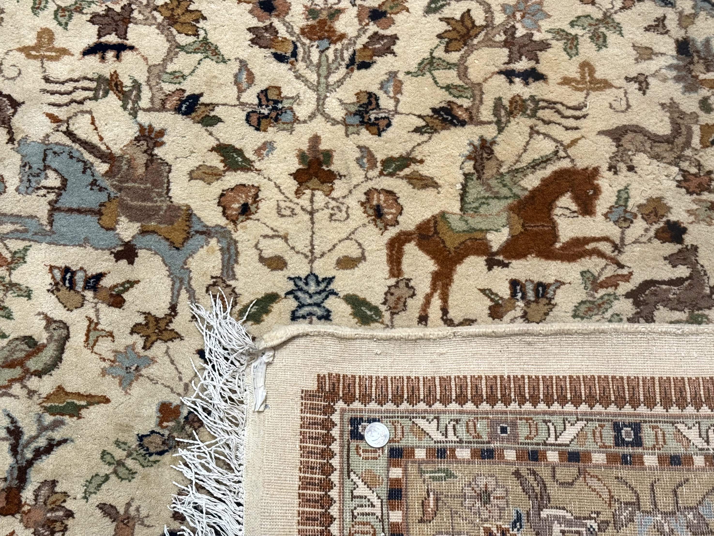 Palace Size Persian Tabriz Rug 12x15 – Beige and Tan, Hunting Design, Wool, Animal Pictorials - Jewel Rugs