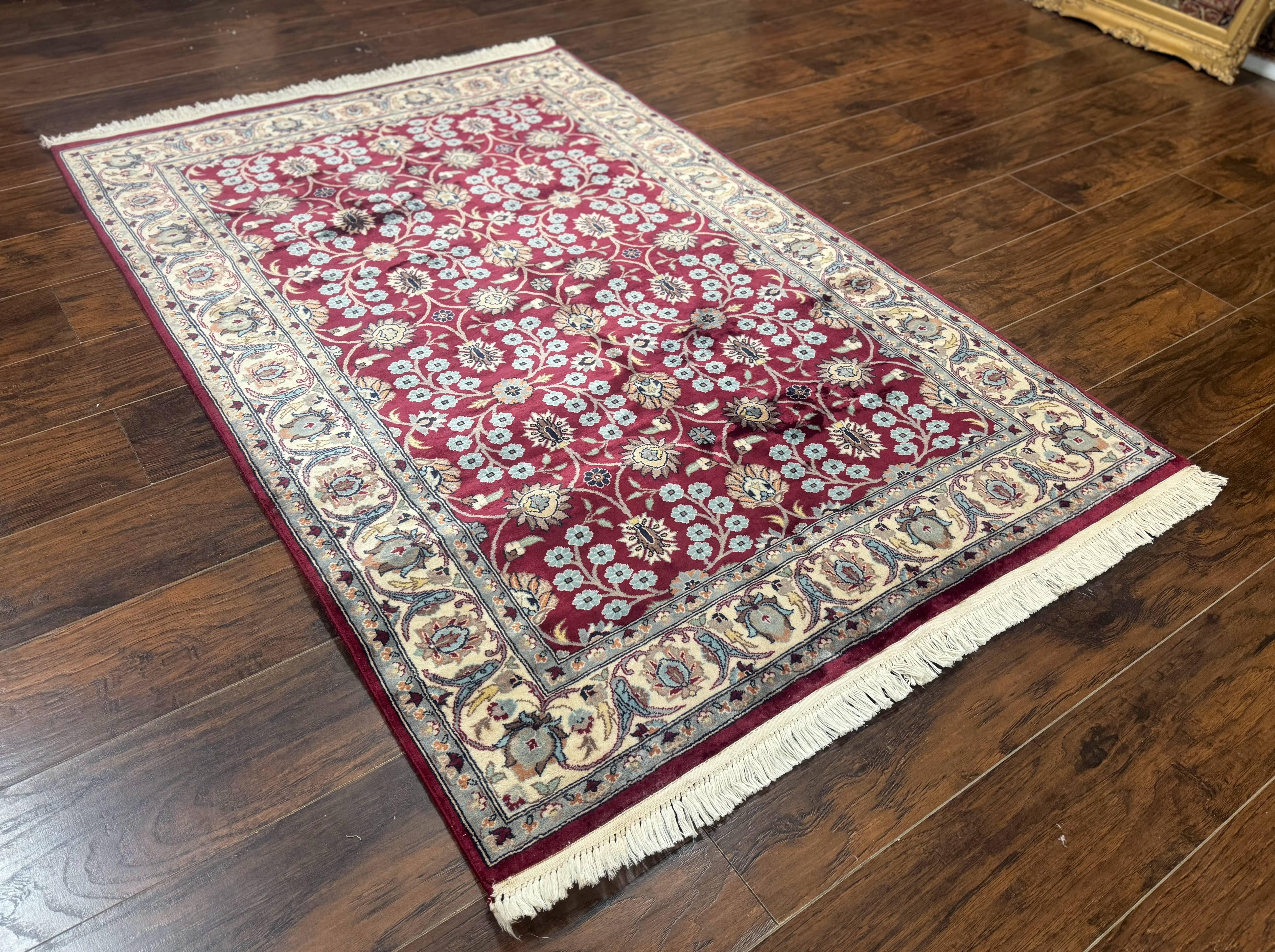 Pak Persian Rug 4x6, Floral Allover, Vintage Wool Carpet, Plum and Ivory - Jewel Rugs