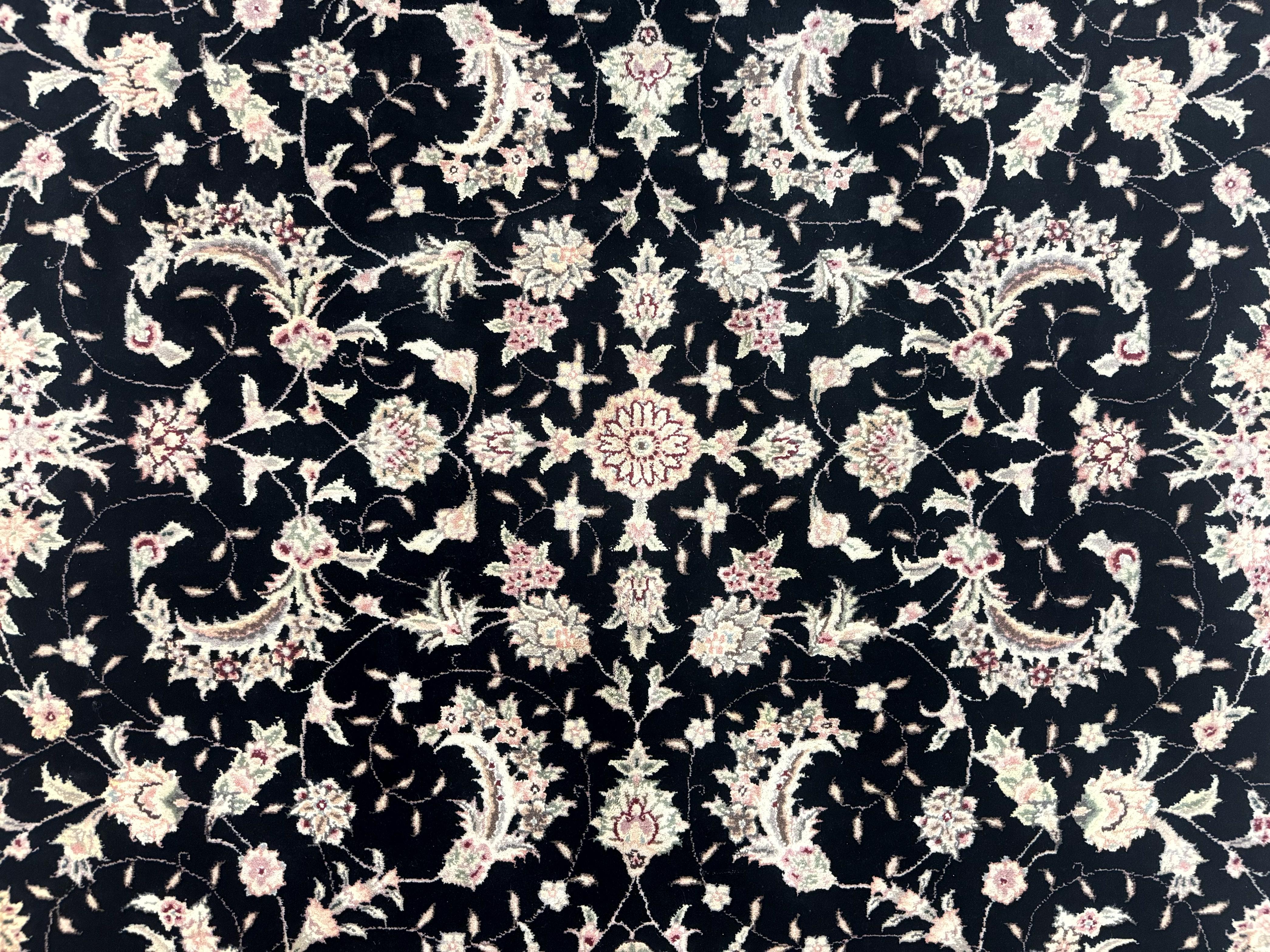 Sino Persian Rug 6x9, Black and Ivory, Wool and Silk Highlights, Handmade - Jewel Rugs