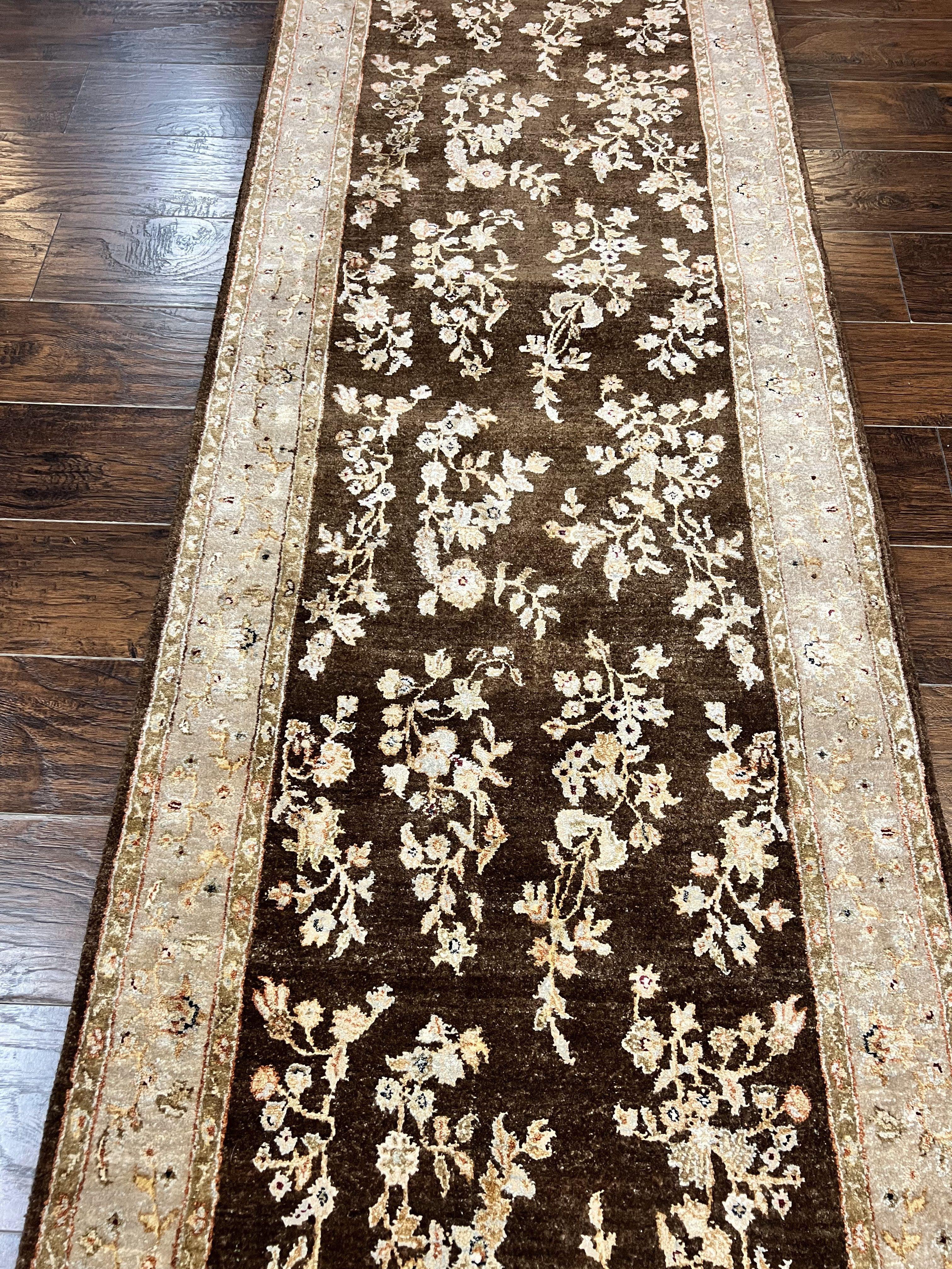 Peshawar Runner Rug 3 x 20, Wool Hand Knotted Vintage Pakistani Carpet, Brown & Taupe, Chobi Mahal Floral Rug, Extra Long Hallway Runner - Jewel Rugs