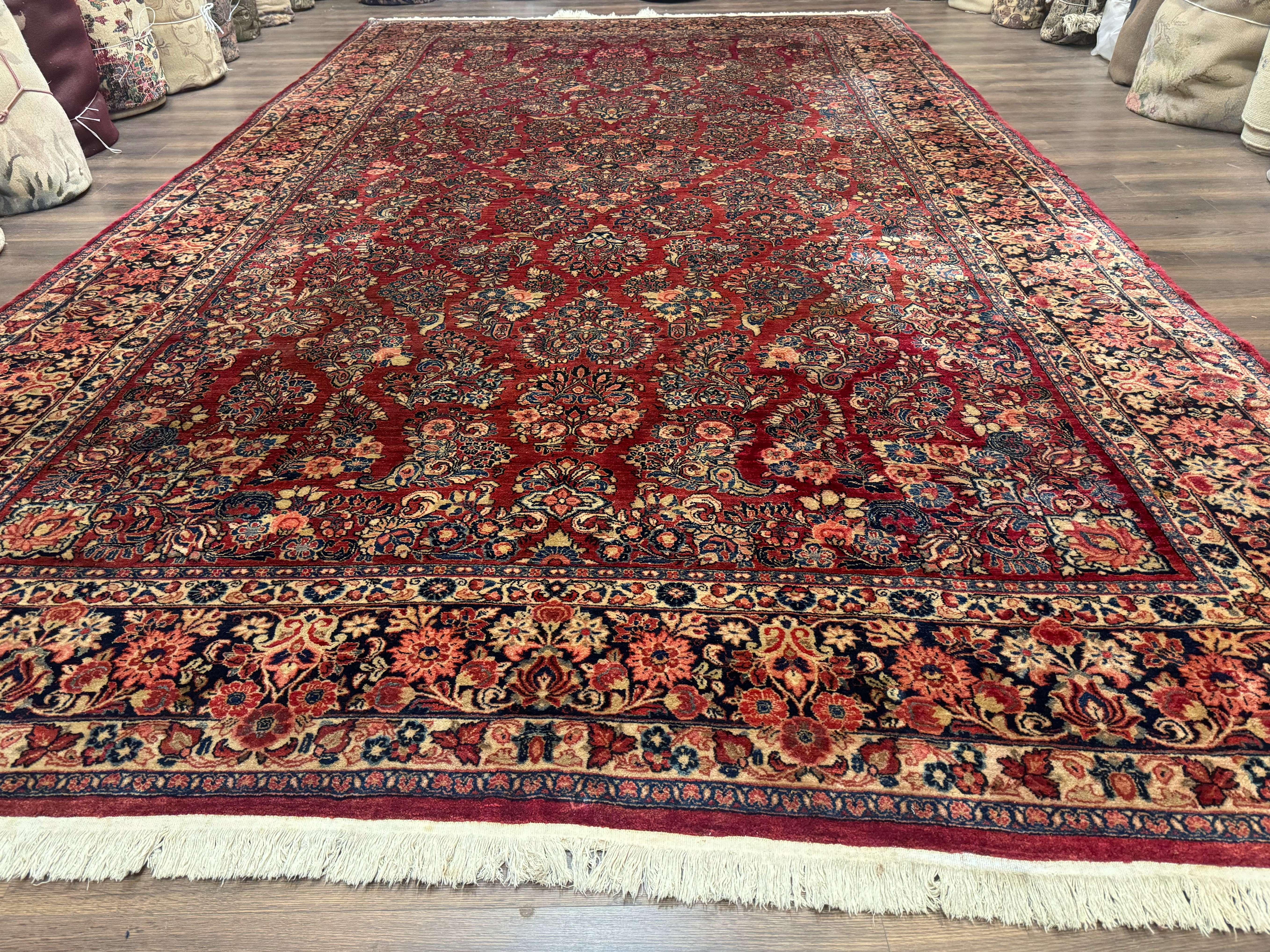 Large Persian Sarouk Rug 10x17, Palace Size Antique Persian Carpet, Red, Floral Allover, Traditional Persian Rug, Oversize Handmade Wool Rug - Jewel Rugs
