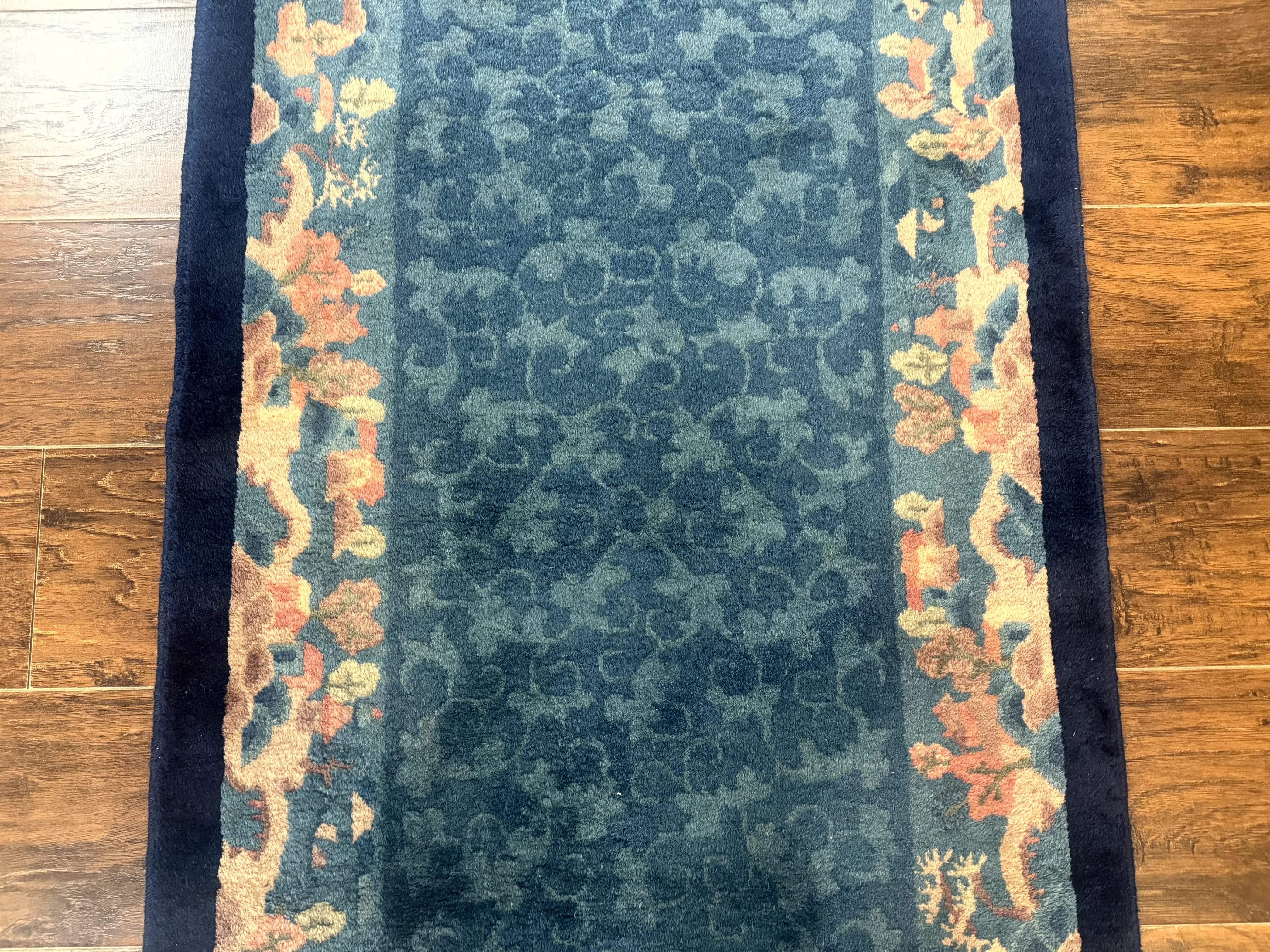 Blue Chinese Rug 2.6 x 4, Fete Rug, Peking Rug, Chinese Wool Rug, Art Deco Carpet - Jewel Rugs
