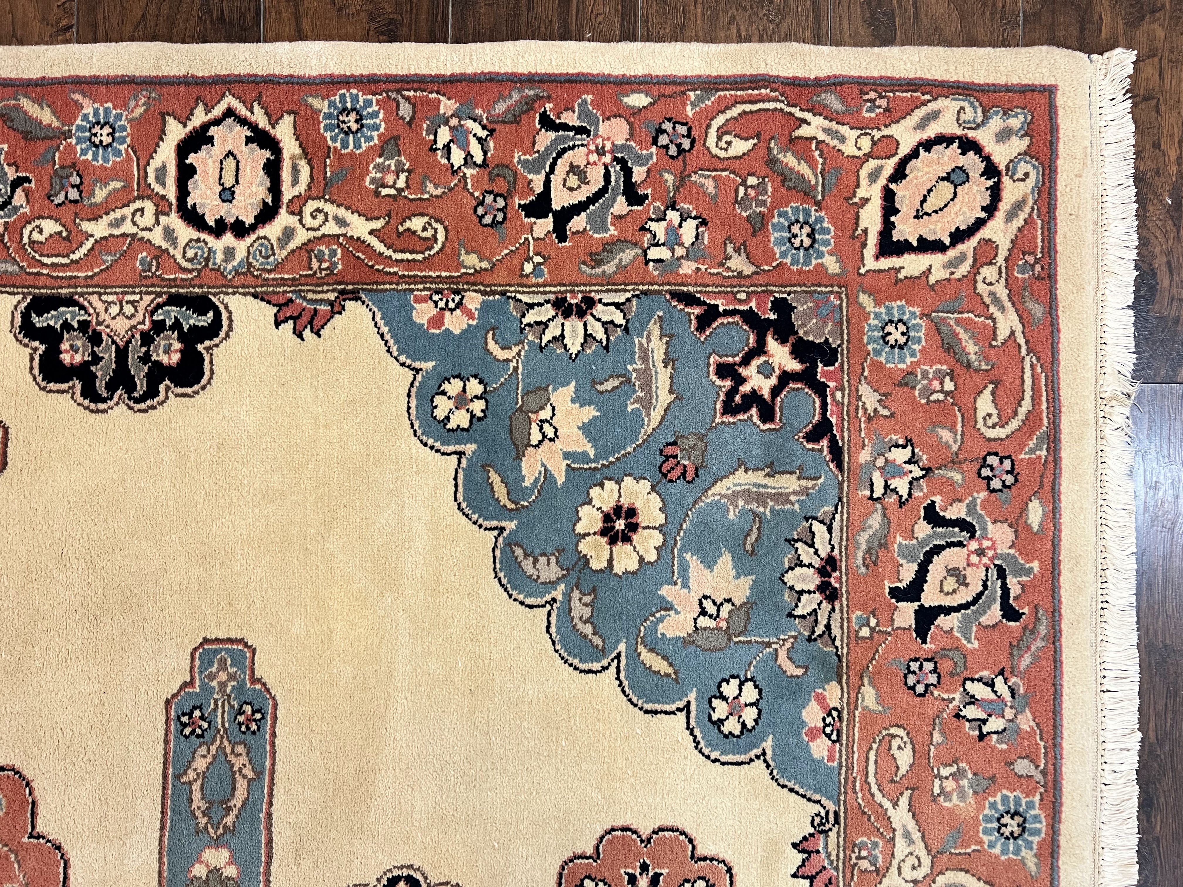 Romanian Heriz Serapi Rug 6x9, Hand Knotted Vintage Wool Oriental Carpet, Medium Sized Area Rug, Boho Rug, Handmade Rug, Cream and Pink - Jewel Rugs