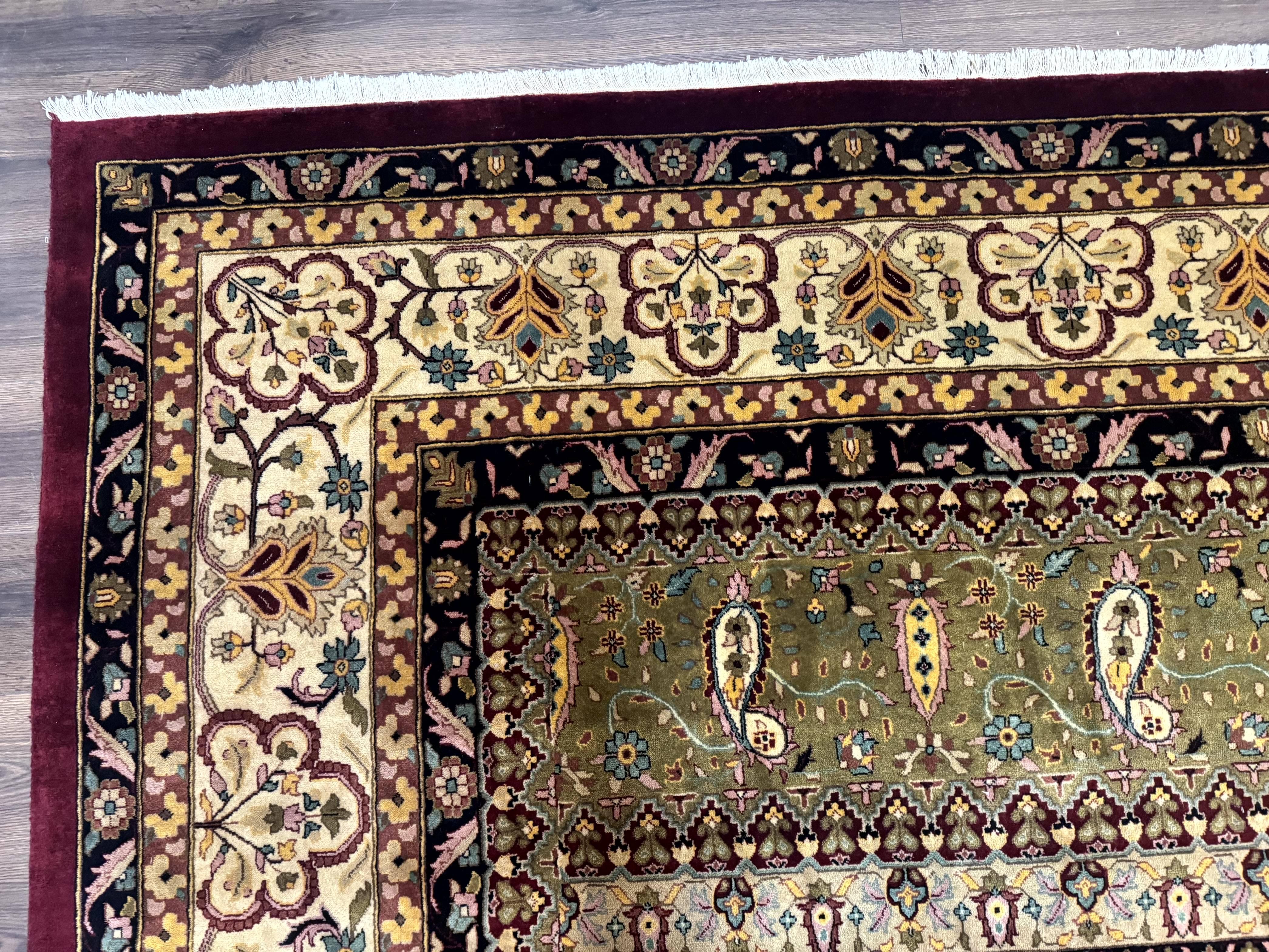 Palace Size Rug 12x15, Indian Agra Rug, Red Green Cream, Floral, Highly Detailed - Jewel Rugs