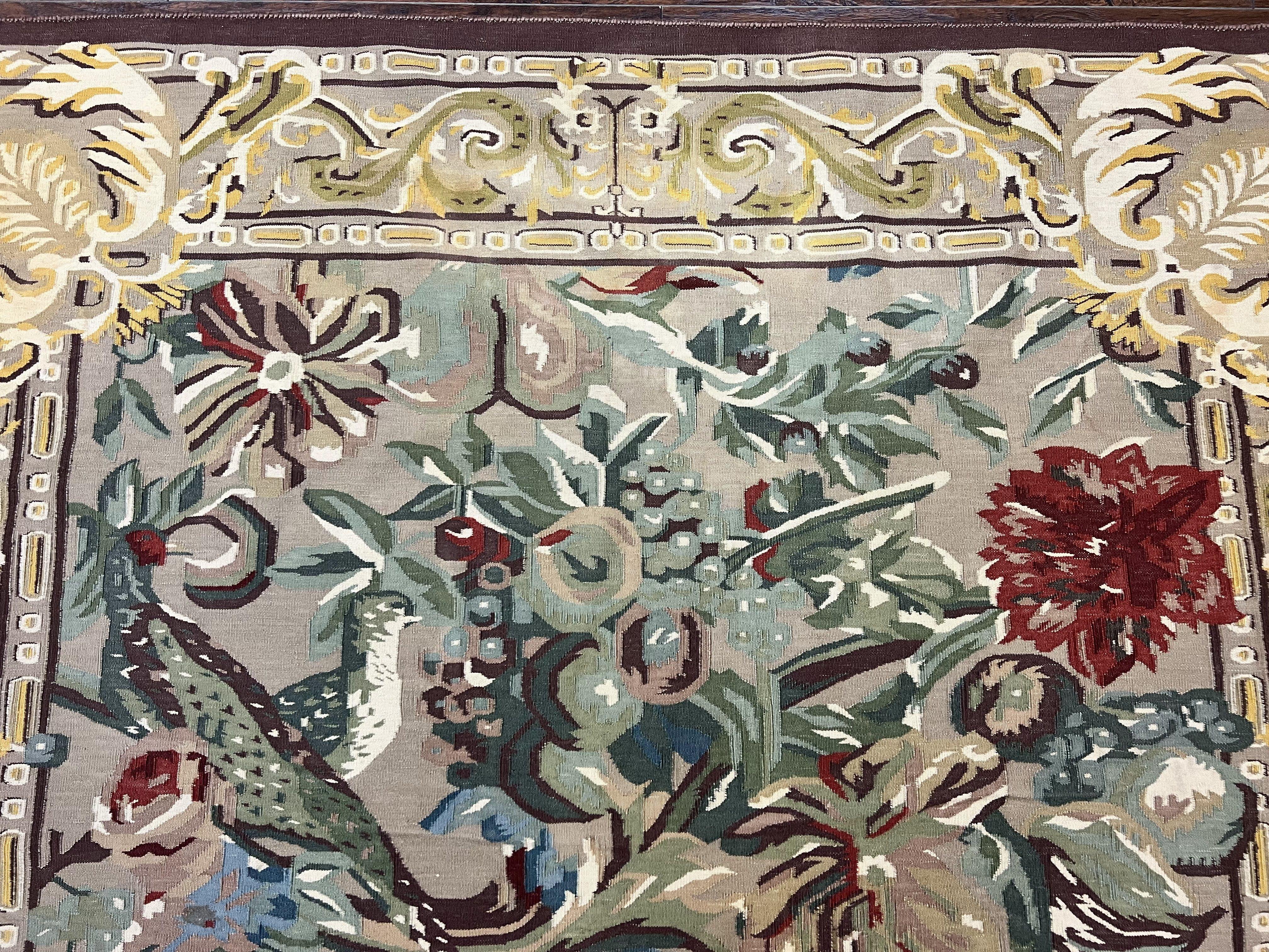 Ralph Lauren Kilim Wool Rug 6x9, Handmade Hand-woven Vintage Ralph Lauren Carpet, Birds and Flowers, Area Rug 6 x 9 Flatweave Carpet - Jewel Rugs