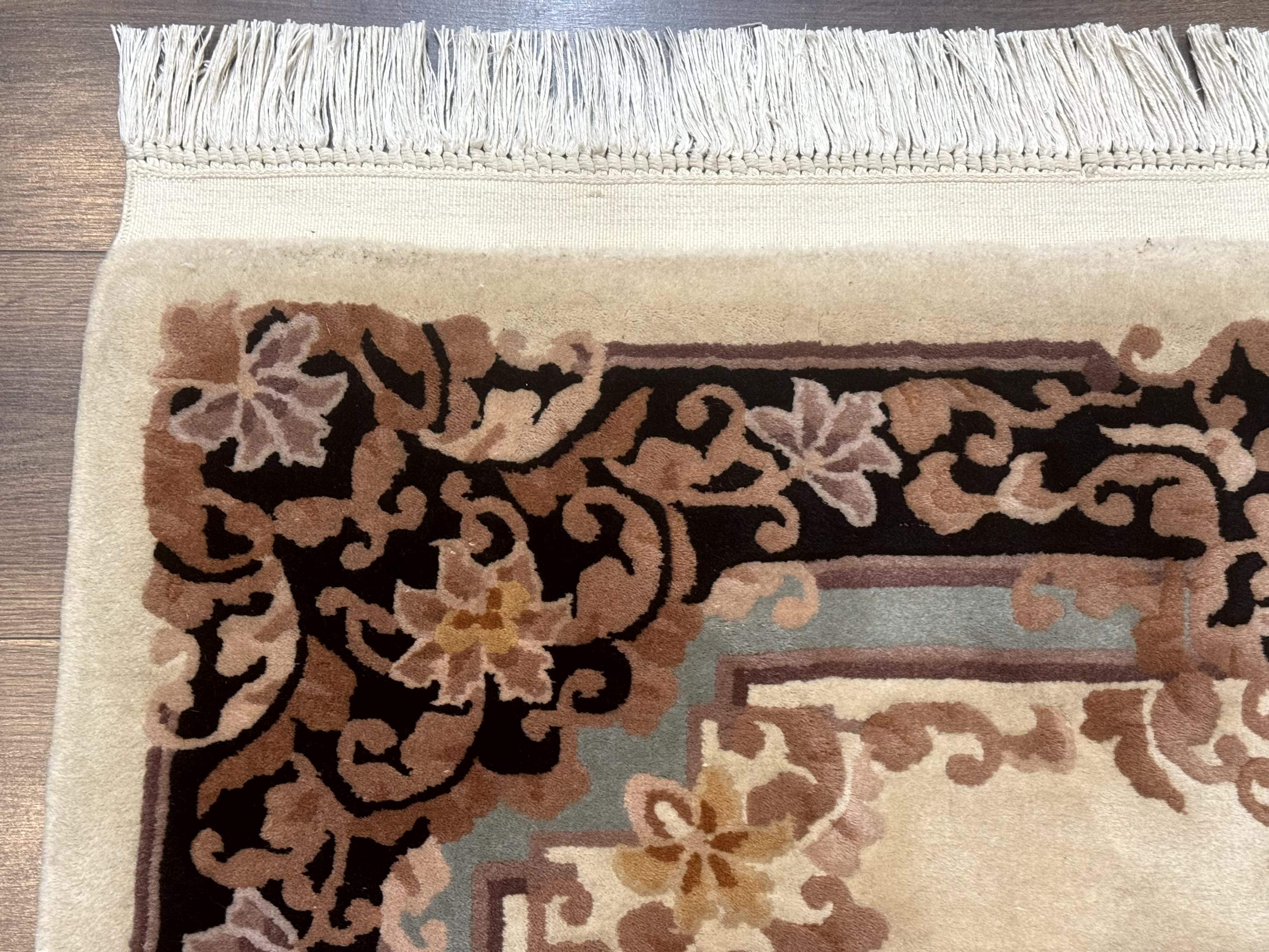 Chinese Aubusson Wool Rug 4x6, 90 Line Rug, Wool, Oat & Black - Jewel Rugs