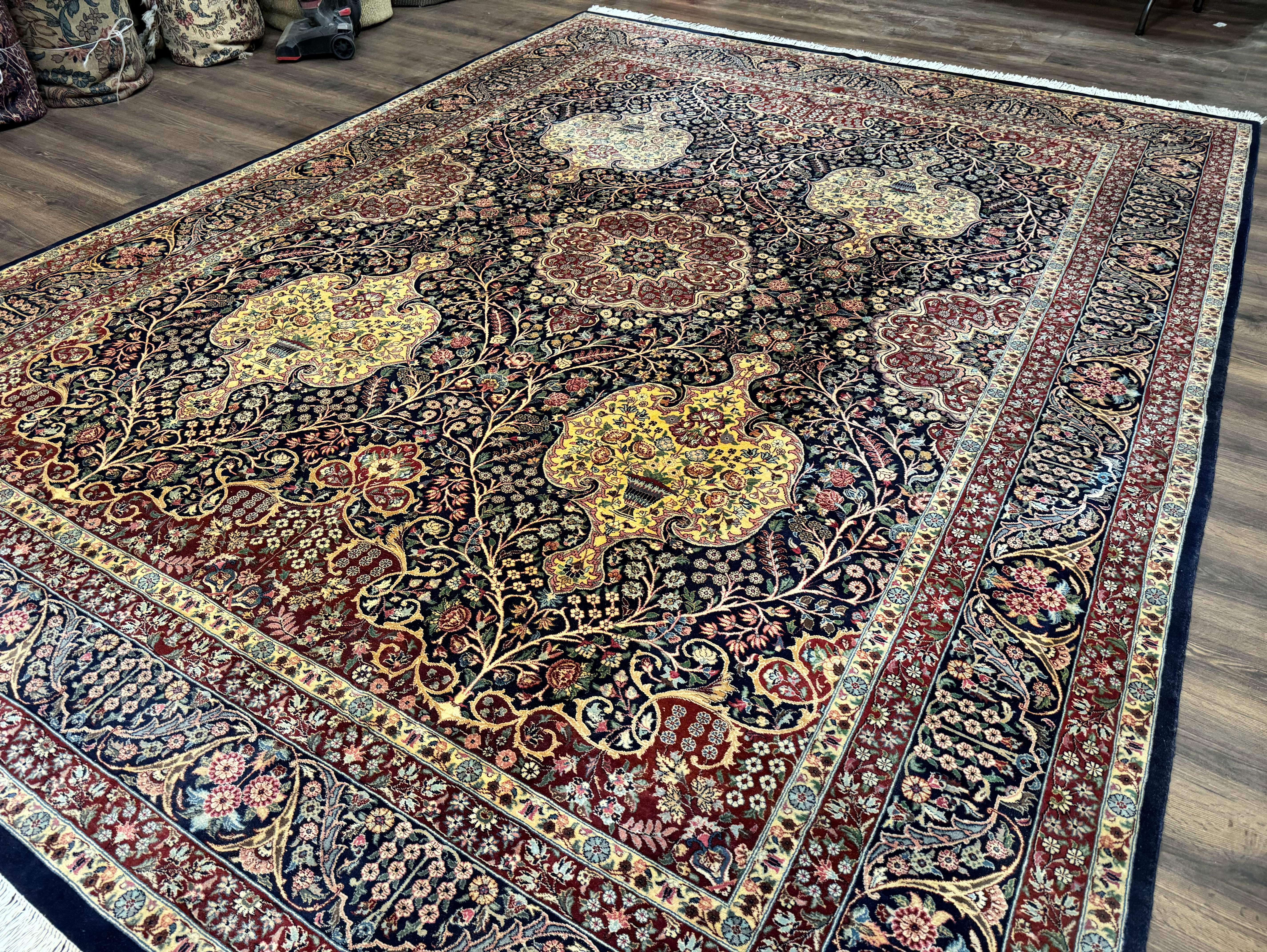 Pak Persian Rug 9x12, Very Fine 270 KPSI, Navy Blue & Dark Red - Jewel Rugs