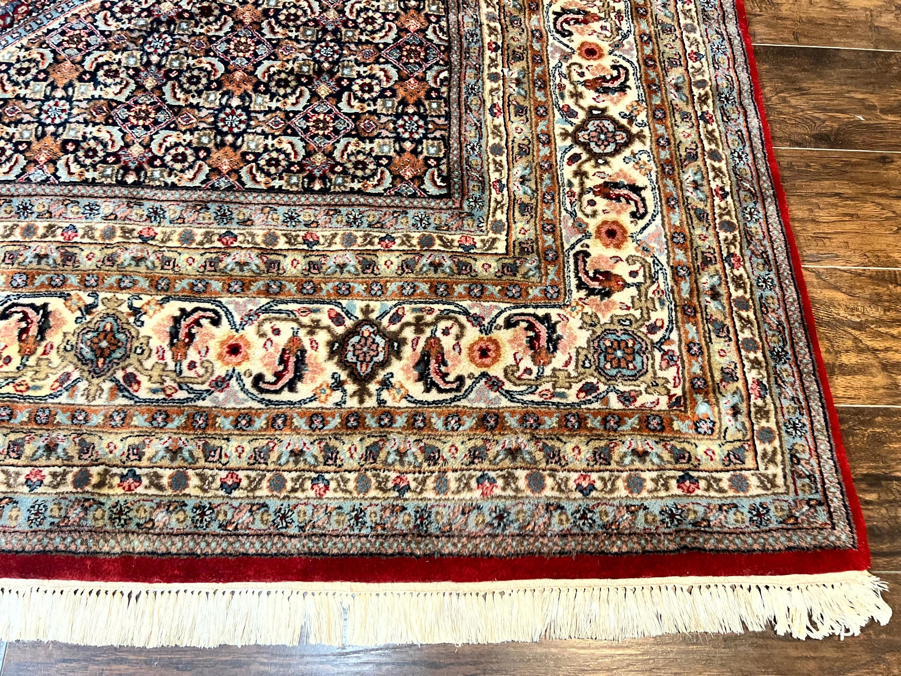 Square Indo Persian Bidjar Rug 10x10, Red, Handmade Vintage Wool Carpet - Jewel Rugs