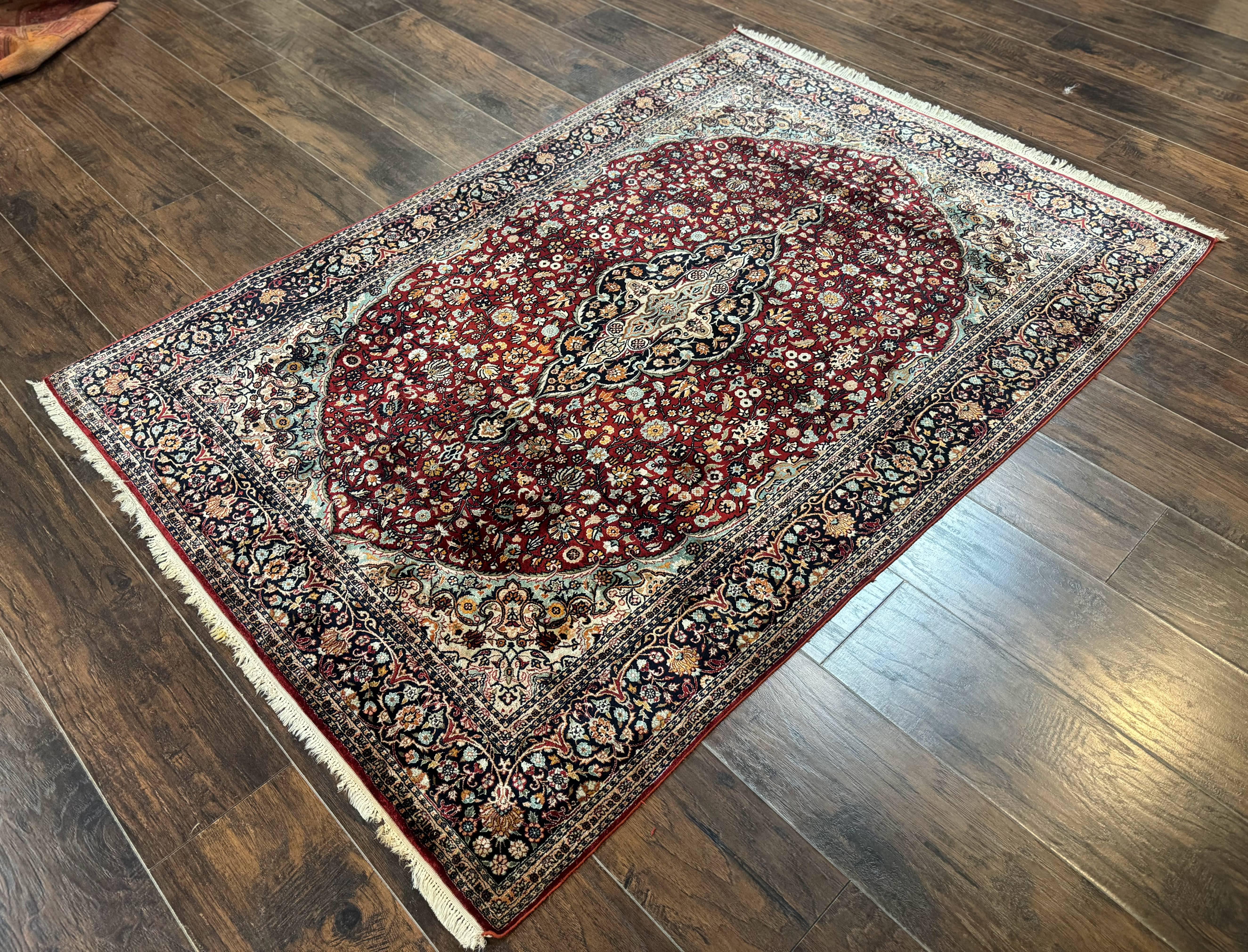 4x6 Silk Rug, Very Fine 650 KPSI, Silk Persian Carpet, Red, Floral Medallion, Sino Persian - Jewel Rugs