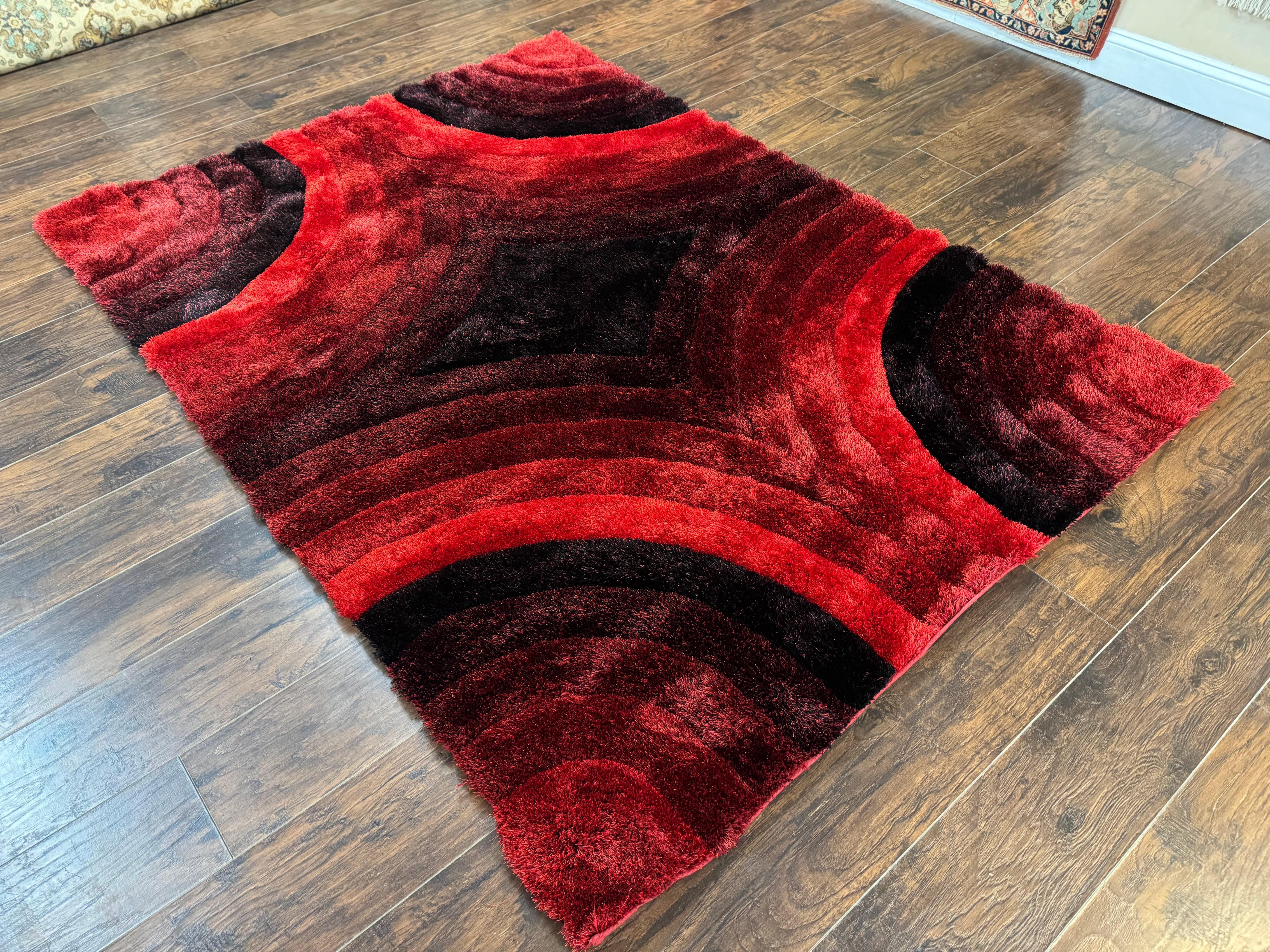 Red and Black Shag Rug 5x7, Pair A - Jewel Rugs